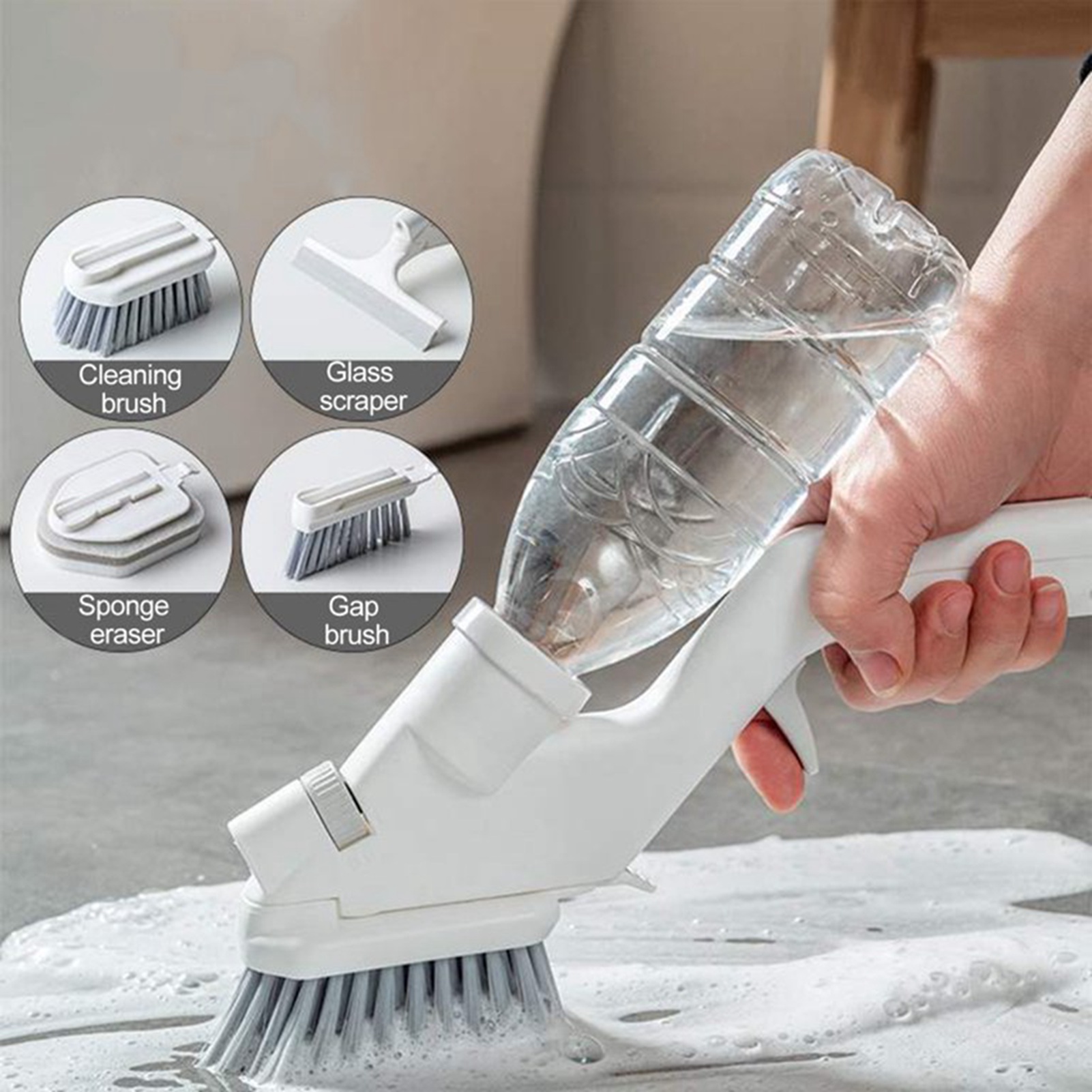 Multifunktionales Wassersprüh-reinigungsset Mit Glasschaber, Reinigungsbürste, Schwamm Und Fugenbürste (4-teilig)