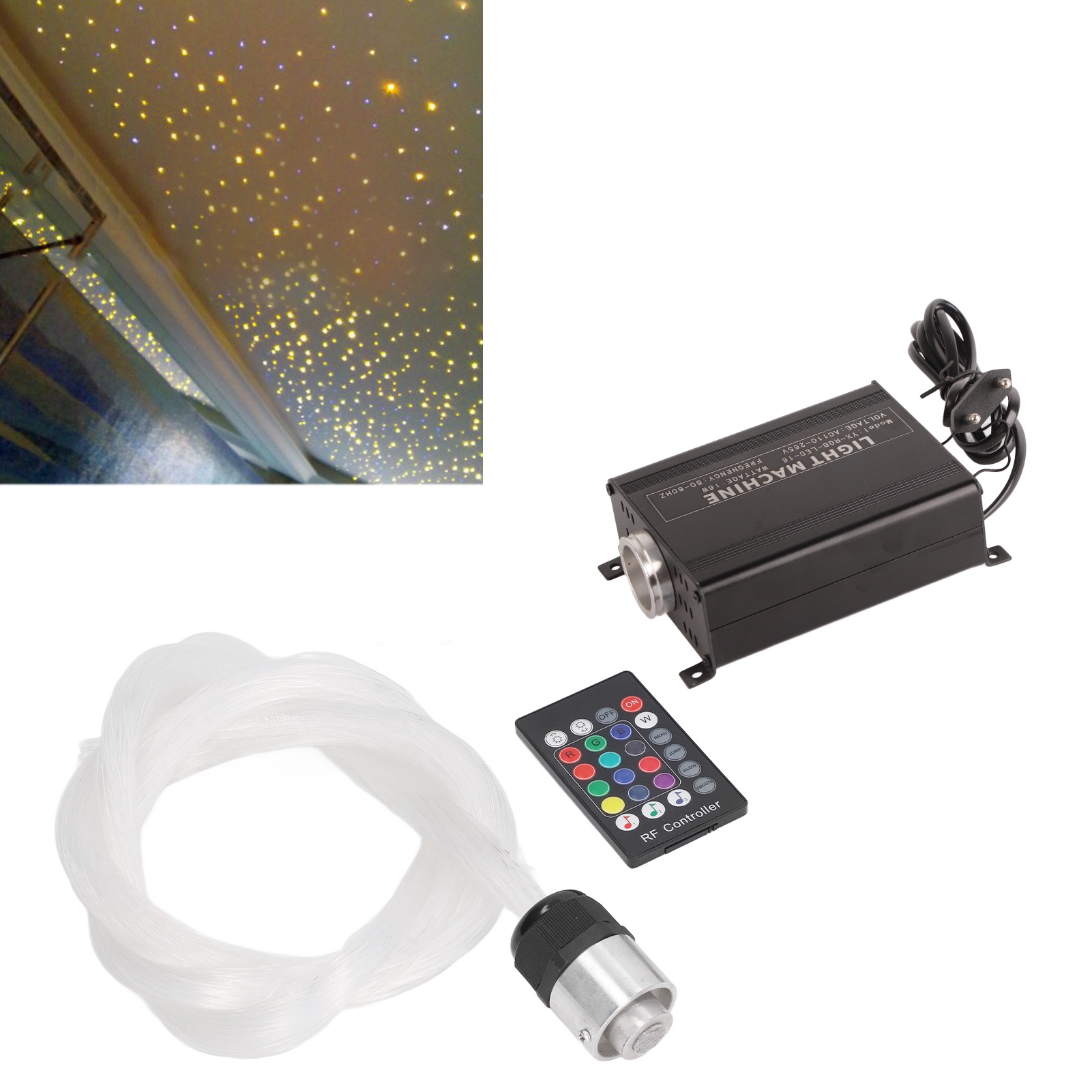 Das Starry Sky Kit Beinhaltet Einen Sprachgesteuerten Modus, Eine Mobile Steuerungs-app, Ein 2 Meter Langes X 0,75 Mm Glasfaserkabel Und Eine Fernbedienung Nach Europäischem Standard (100-265 V).