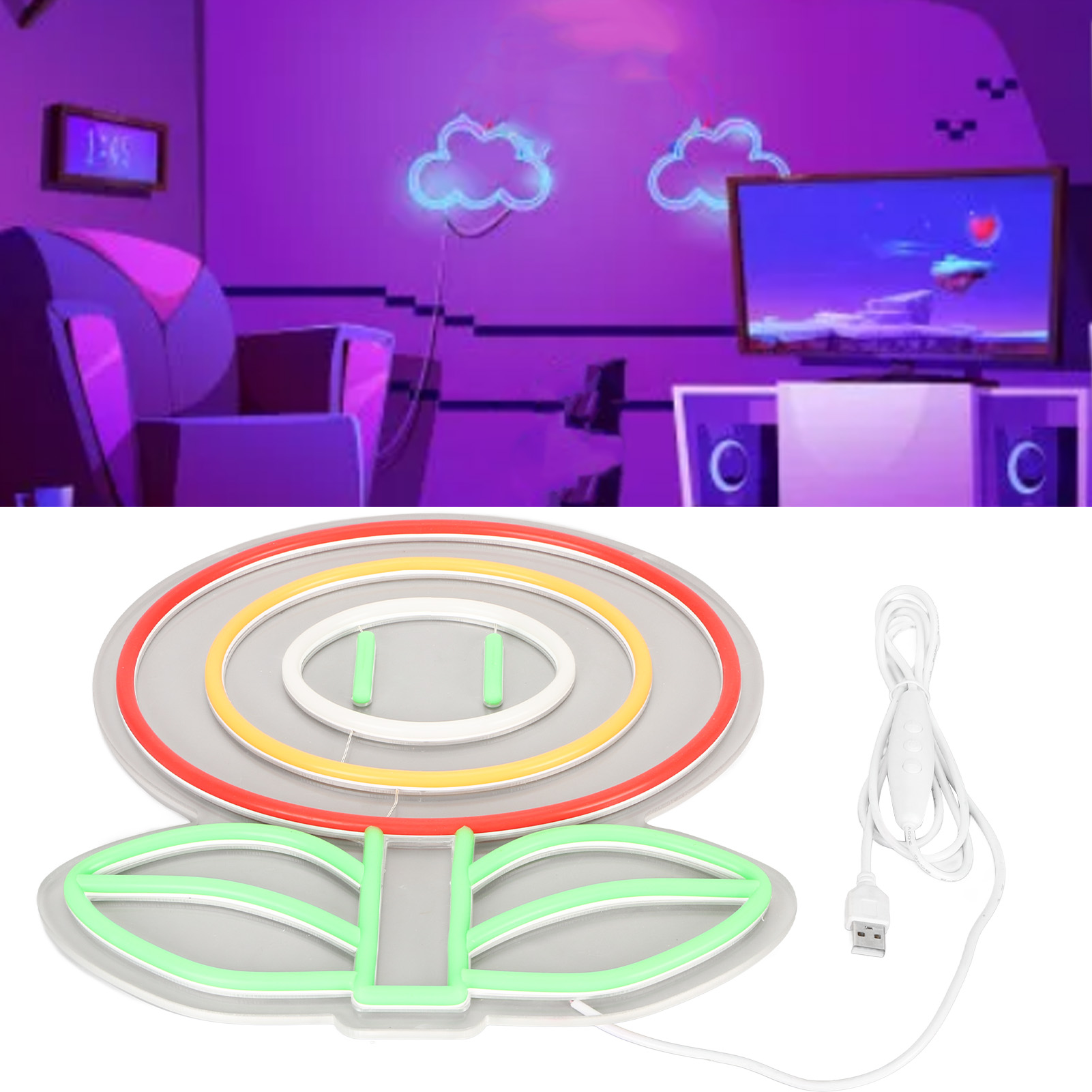 Led-neonlampe In Blumenform, 3d-wandbehang Fürs Schlafzimmer, Usb-betrieben, Helligkeit Einstellbar, Neonlicht-wanddekoration.