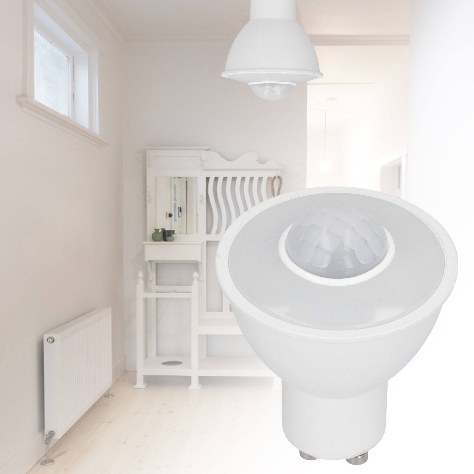 Gu10 Infrarot-deckenleuchte Mit Präsenzmelder, 5 W, 500 Lm, Weißes Licht, Ideal Für Flur Oder Eingangsbereich.