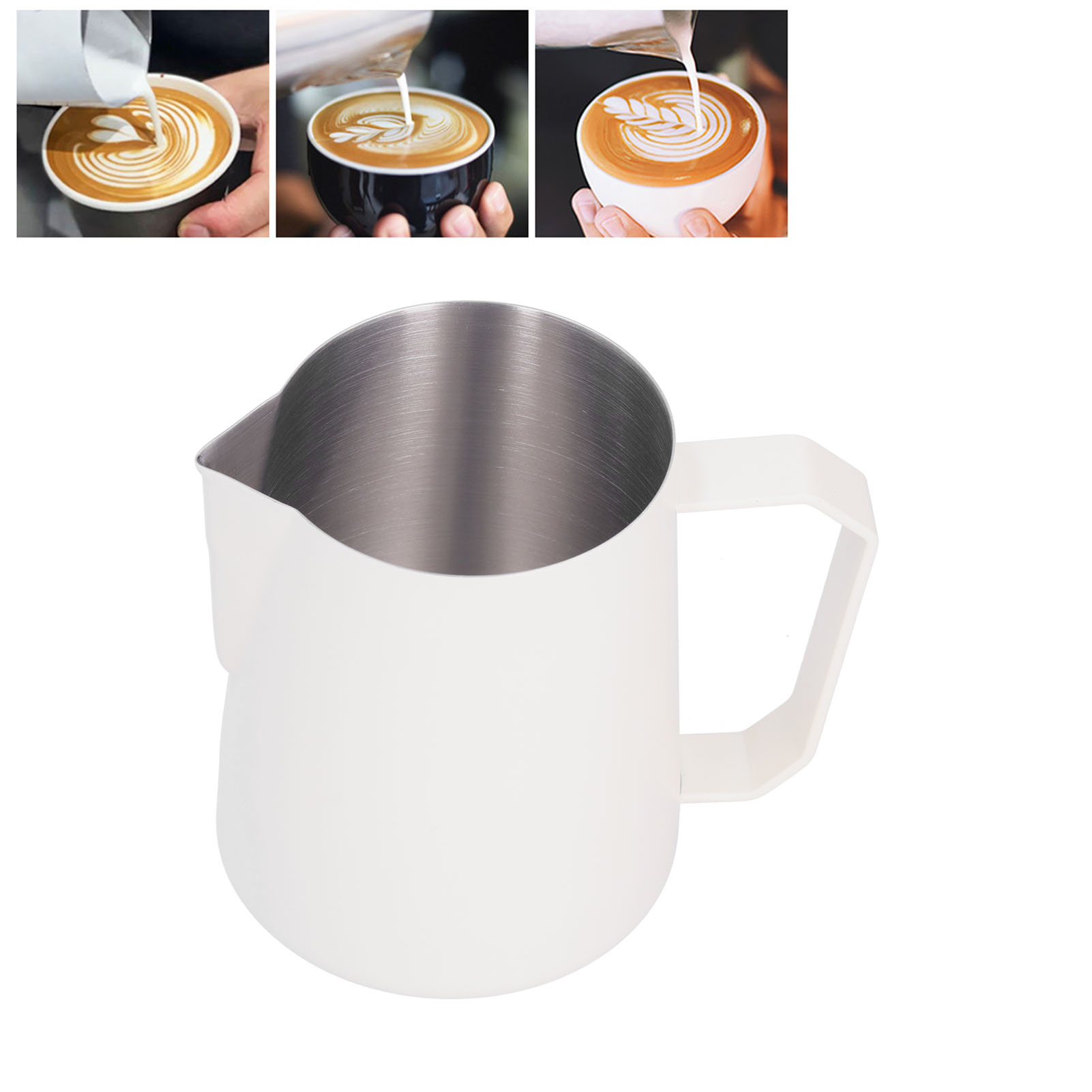 Cremefarbene 600-ml-latte-art-tasse Mit Ausgießer Aus Edelstahl 304, Perfekt Zum Aufschäumen Von Milch Und Zur Zubereitung Anspruchsvoller Kaffeespezialitäten.