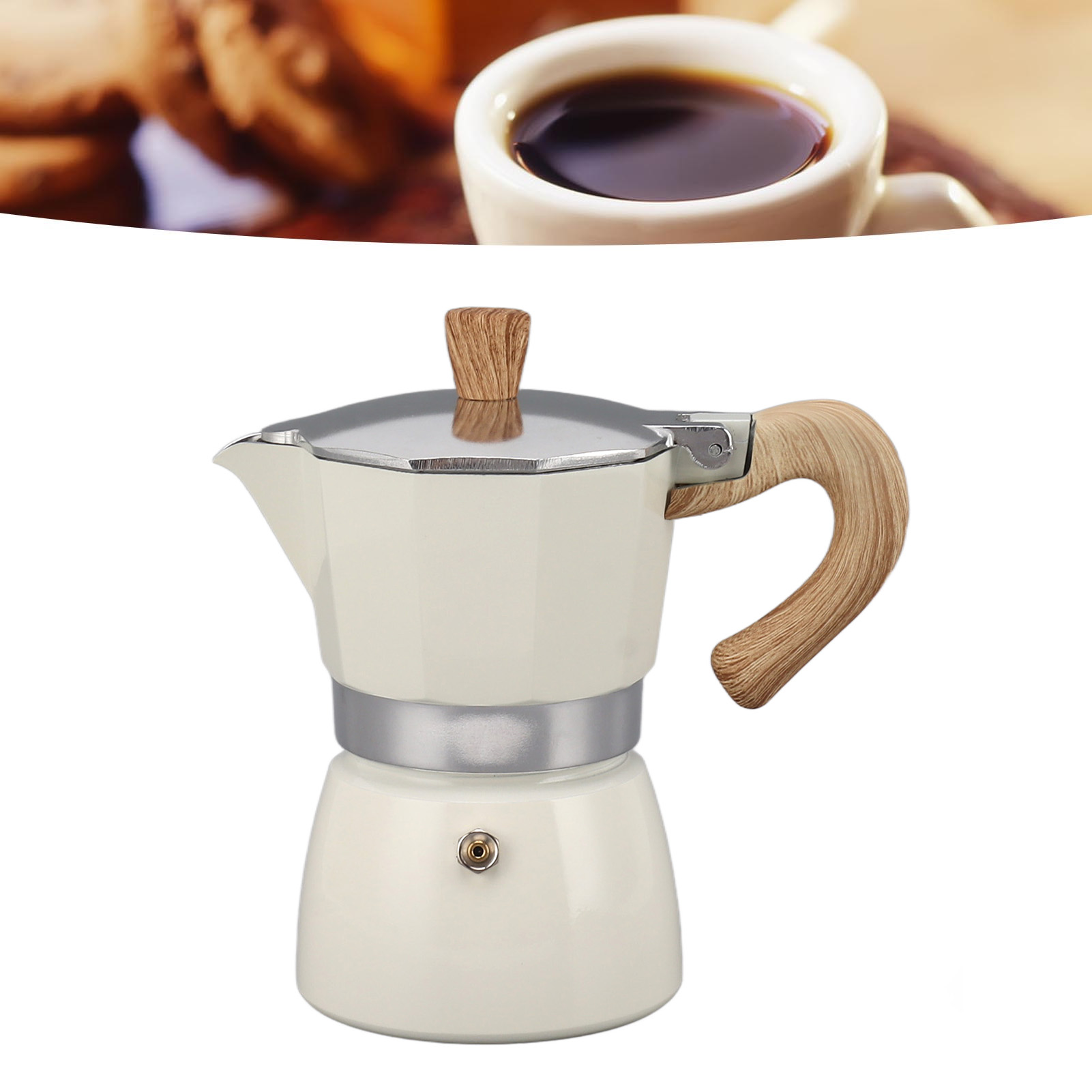 Klassische Italienische Moka-kaffeekanne, Achteckiges Aluminium, Für Espressobohnen, Filterkaffee, Weiß, Fassungsvermögen Drei Tassen