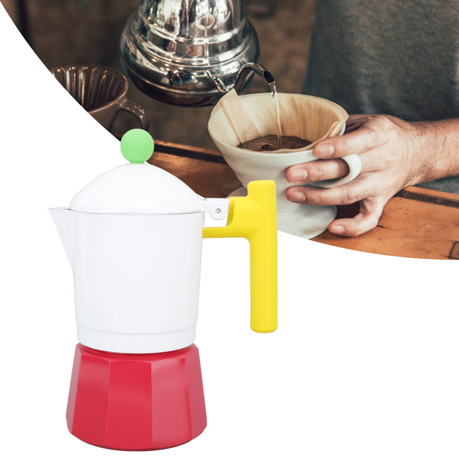 Klassische Italienische Kaffeemaschine, Retro-mokakanne, Hochwertige, Kunstvolle Mokakanne, Quadratisch, Weiß Und Rot.