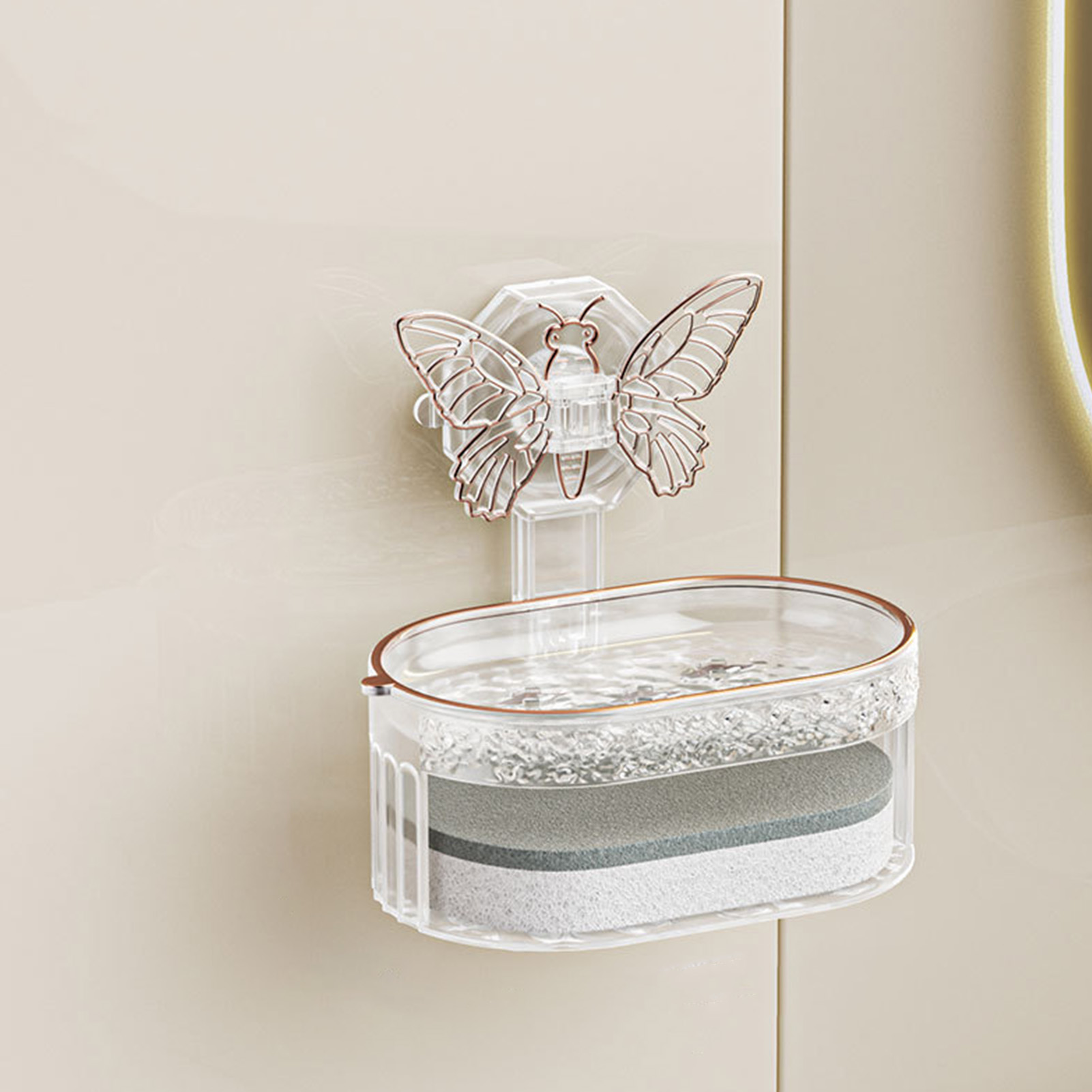 Seifenschale Mit Schmetterlings-saugnapf, Luxuriös Und Leicht, Große Seifenschale Mit Abflussloch, Kreative Seifenbox Im Skandinavischen Stil, Hält Kein Wasser Zurück, Luxuriös Und Leicht Weiß