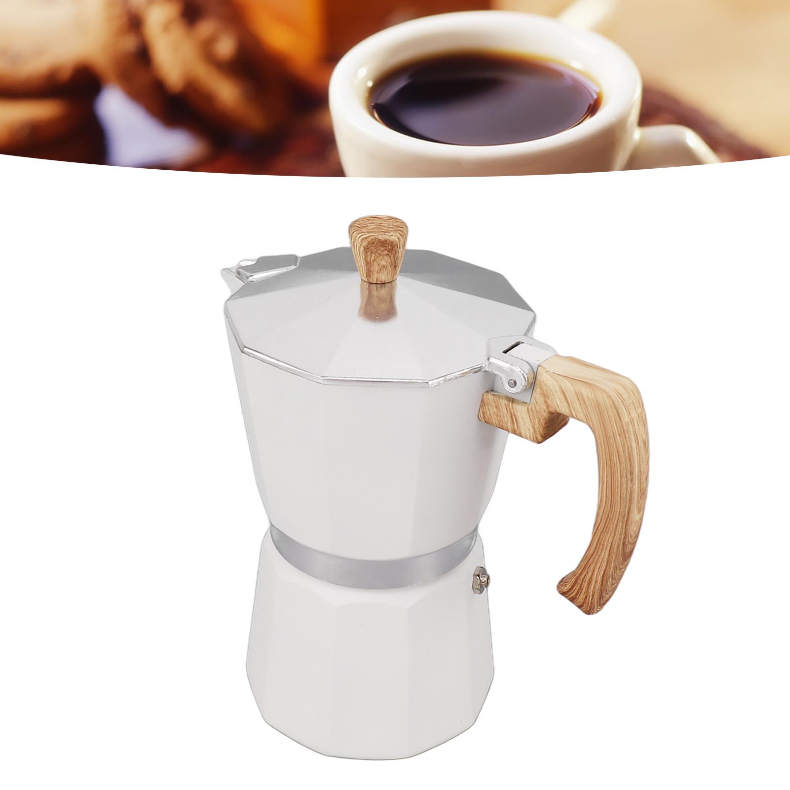 Italienische (moka-)kaffeekanne, Aus Aluminium, Achteckig, Weiß, 300 Ml