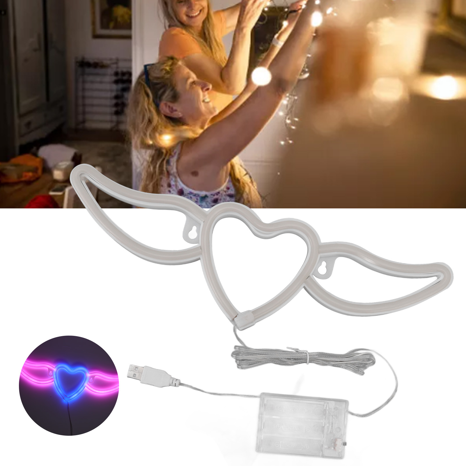 Herzförmige Led-engelsflügel, Neonlichter, Beliebte Dekorative Wandbehänge Für Partys