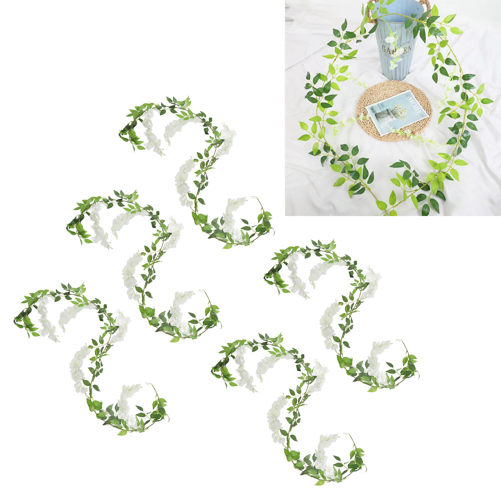 Künstliche Glyzinien, Künstliche Ranken, Zierblumen, Hängende Kletterblumen, Plastikblumen, Blumengirlanden, Künstliche Pflanzen, Dichte Weiße Glyzinien