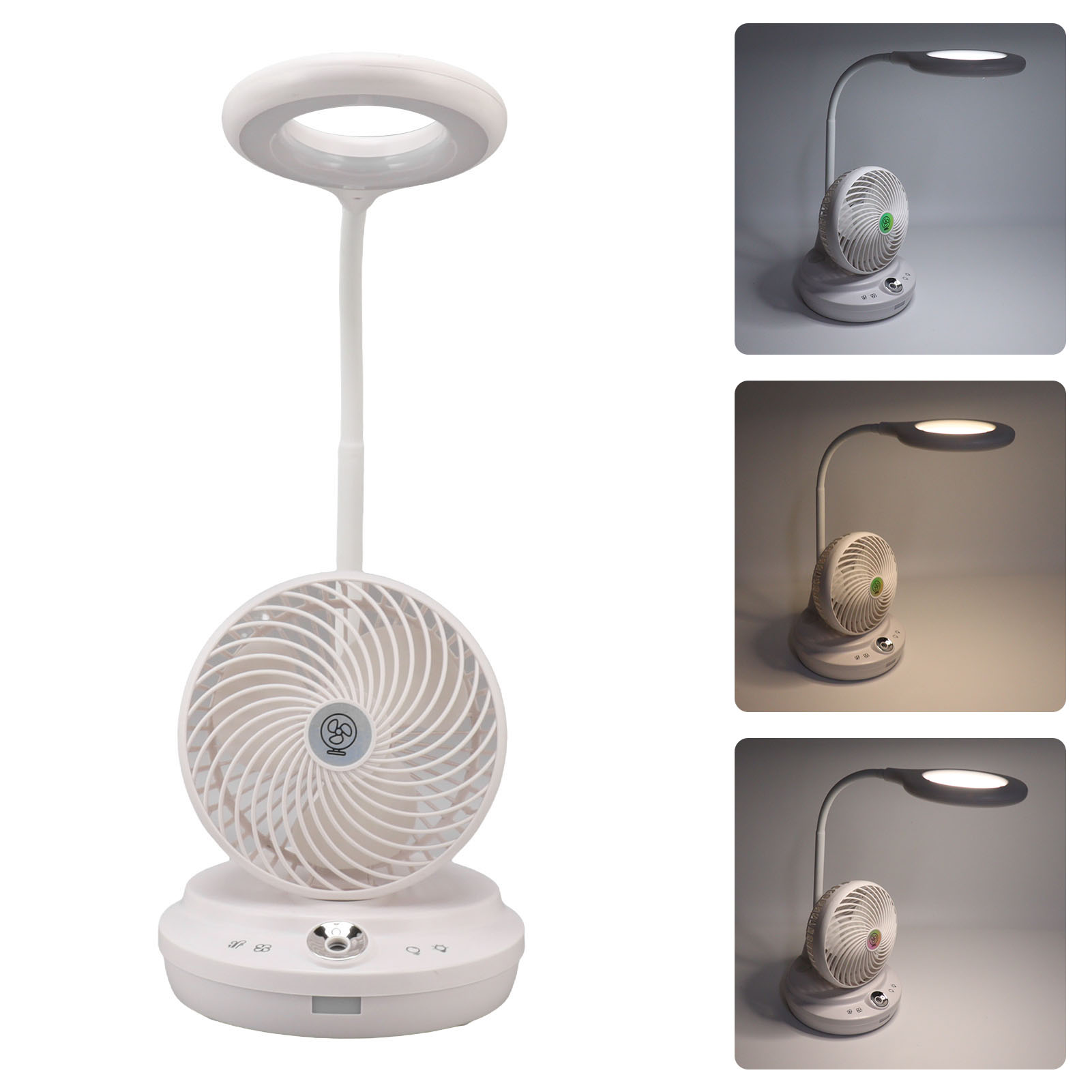 Mini-schreibtischlampe Mit Ventilator Und Luftbefeuchter, Ideal Für Büro, Zuhause Oder Arbeitsplatz. 3-in-1-lüfter Mit Weißer Led-beleuchtung.