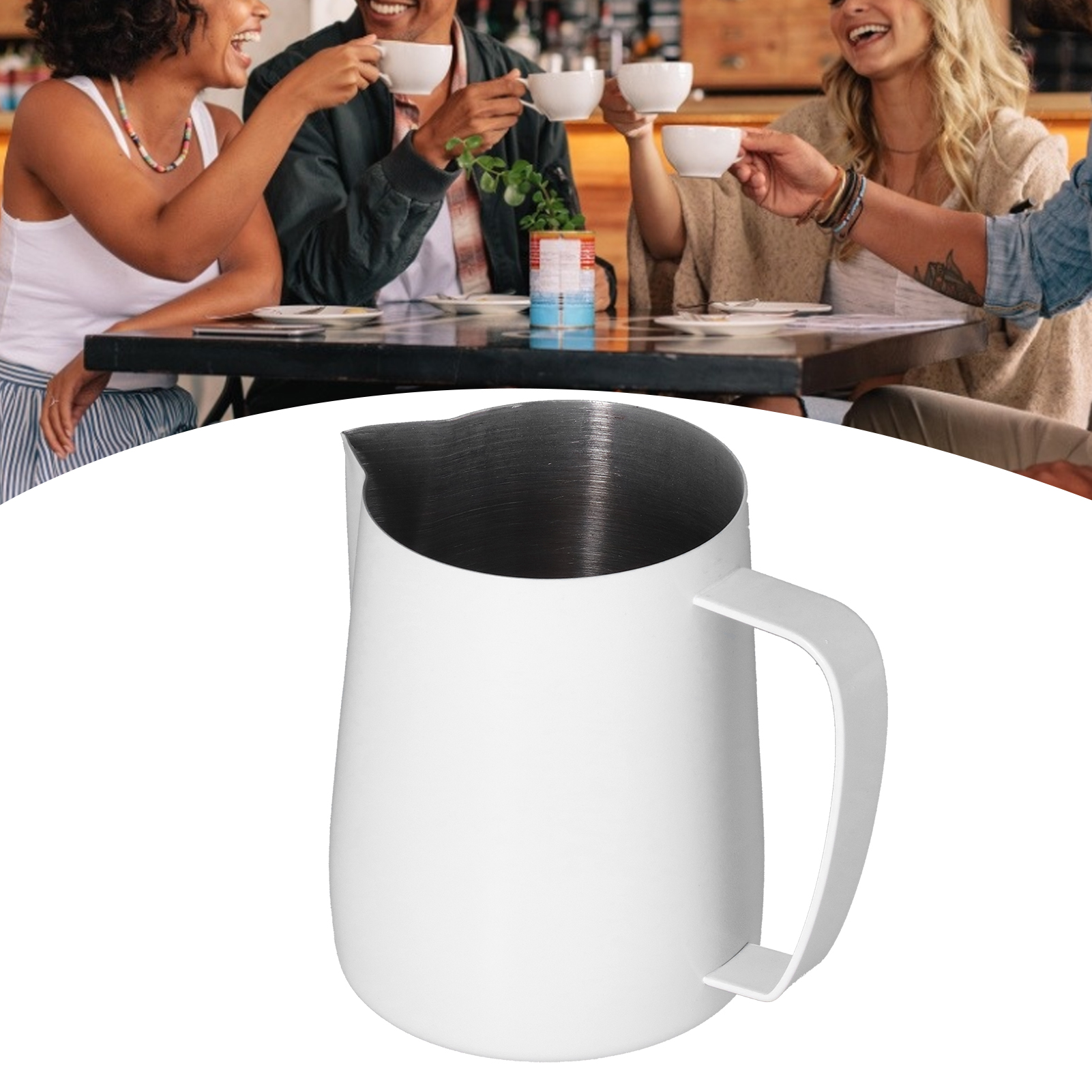 Latte-art-becher Aus Edelstahl 304 Mit Teflon-ausgießer, Weißer Kaffee-/milchmixer