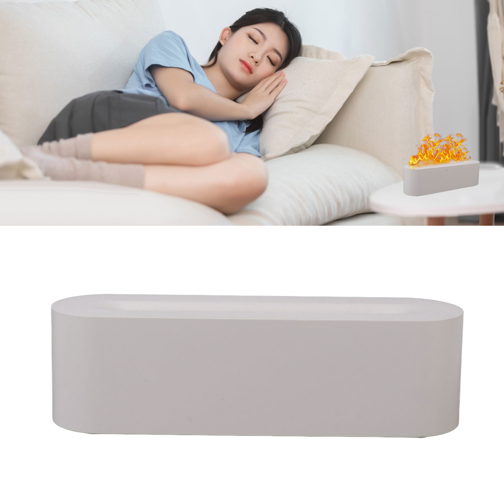 Aromadiffusor Und Luftbefeuchter Mit Simulierter Flamme, Kreatives Stimmungslicht In Sieben Farben, Flammenluftbefeuchter Für Zuhause Und Büro, Diffusor Für Ätherische Öle, Weiß.