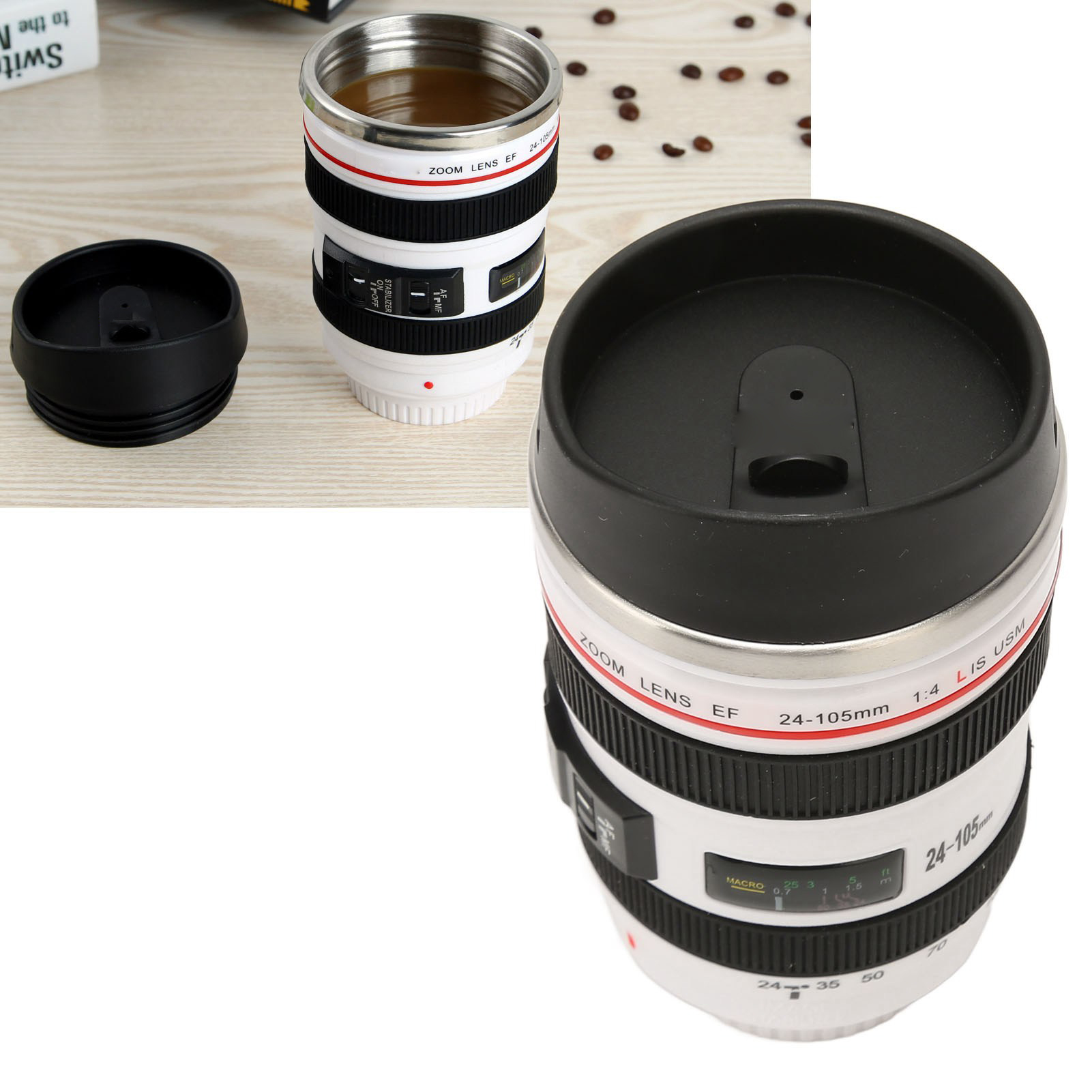 Kaffeebecher In Form Eines Kameraobjektivs Der 5. Generation, Innenbeschichtung Aus Edelstahl 24-105, Kreative Und Personalisierte Wasserflasche, Wohnaccessoire, Fotografenbecher, Reisebecher, Unisex-