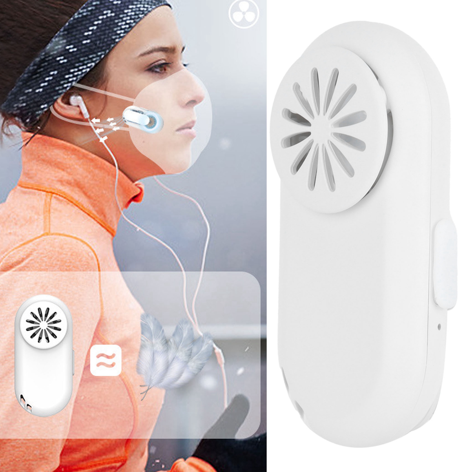 Tragbarer Elektrischer Ventilator Für Gesichtsmasken, Leiser Ventilator Für Gesichtsmasken, Zum Anclipsen Für Gesichtsmasken Bei Outdoor-aktivitäten, Usb-aufladbar, Weiß