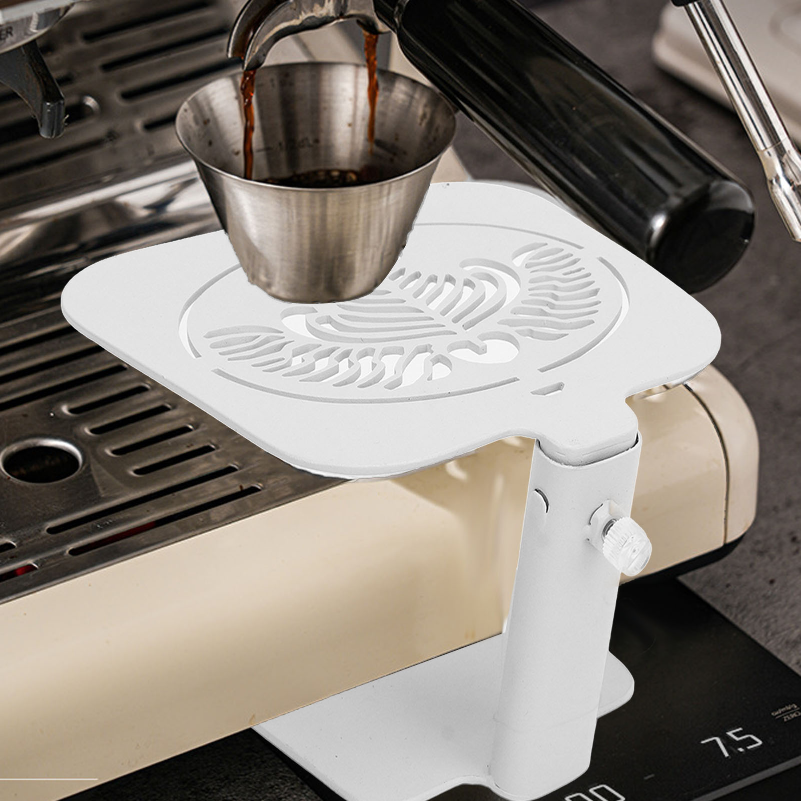 Höhenverstellbarer, Wasserdichter Ständer Für Waagen Elektronischer Kaffeemaschinen Hebe- Und Anhebeständer, Weiß Mit Latte-art-muster