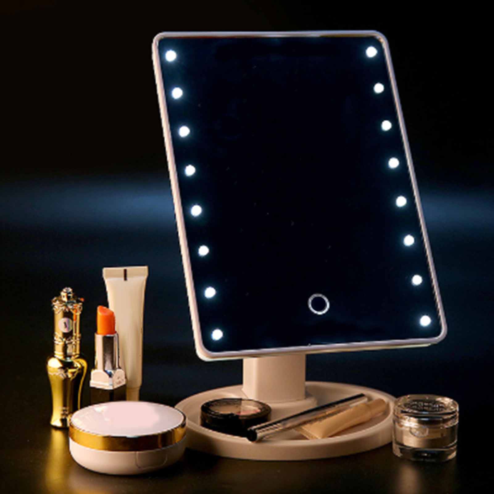 16-zoll-led-schminkspiegel Mit Integrierter Led-beleuchtung, Batteriebetriebener, Faltbarer Kosmetikspiegel Mit Saugnapf, 4 Aa-batterien, Weiß.