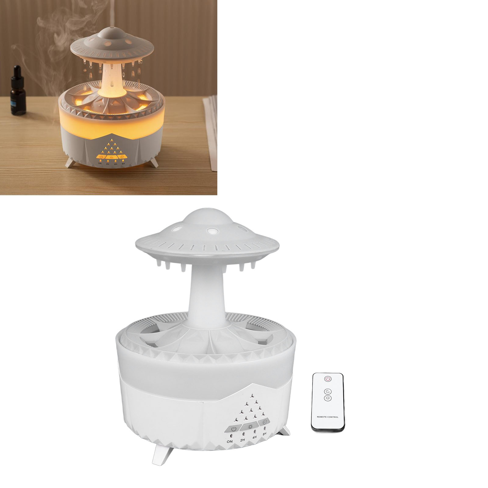 Ufo New Raindrop Luftbefeuchter, Kleiner Tisch-luftvernebler Für Zuhause, Farbenfroher, Tropfenförmiger Aromadiffusor Fürs Schlafzimmer, Holzoptik, 100-240 V, Weiß (europäischer Standard)