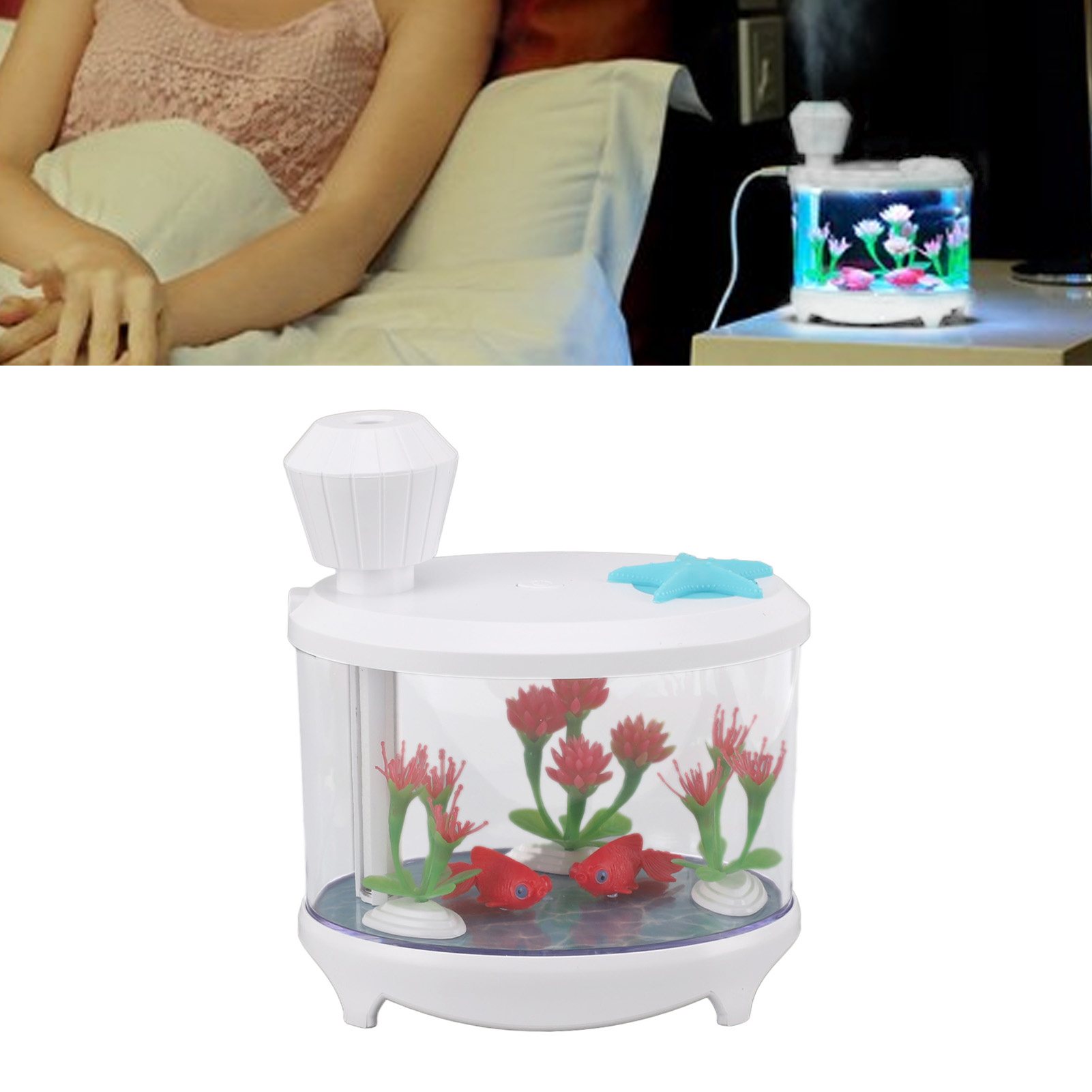 Kreativer 2-in-1 Ultraschall-luftbefeuchter Mit Aromafunktion Für Aquarien, Büro, Zuhause, Auto, Mit Usb-anschluss, Leise, Mit Ätherischen Ölen, Weiß