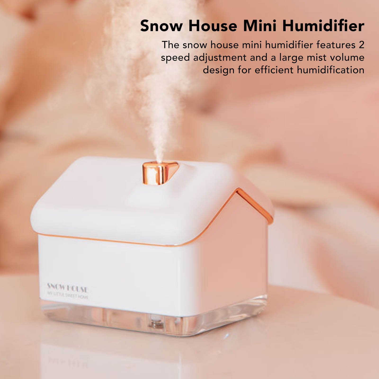 Mini-nachtlicht-luftbefeuchter „new Snow House“, Klein, Usb-anschluss, Großer Diffusor, Originelles Geschenk Für Schlafzimmer Oder Büro, Niedliches Tiermotiv, Weiß