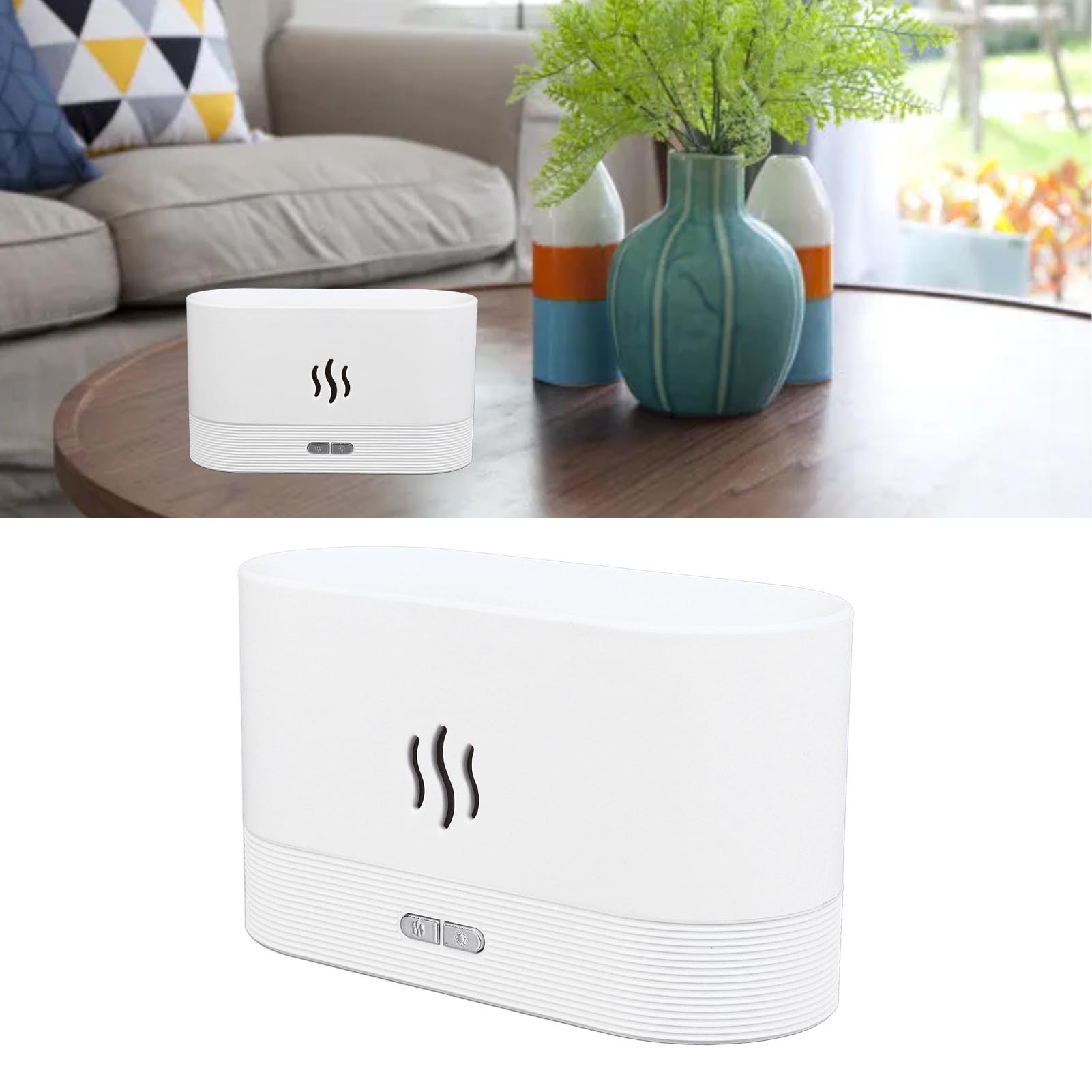 Farbiger Tisch-aroma-diffusor Mit Simulierter Flamme, Usb-luftbefeuchter, Trockenlaufschutz, Weiß