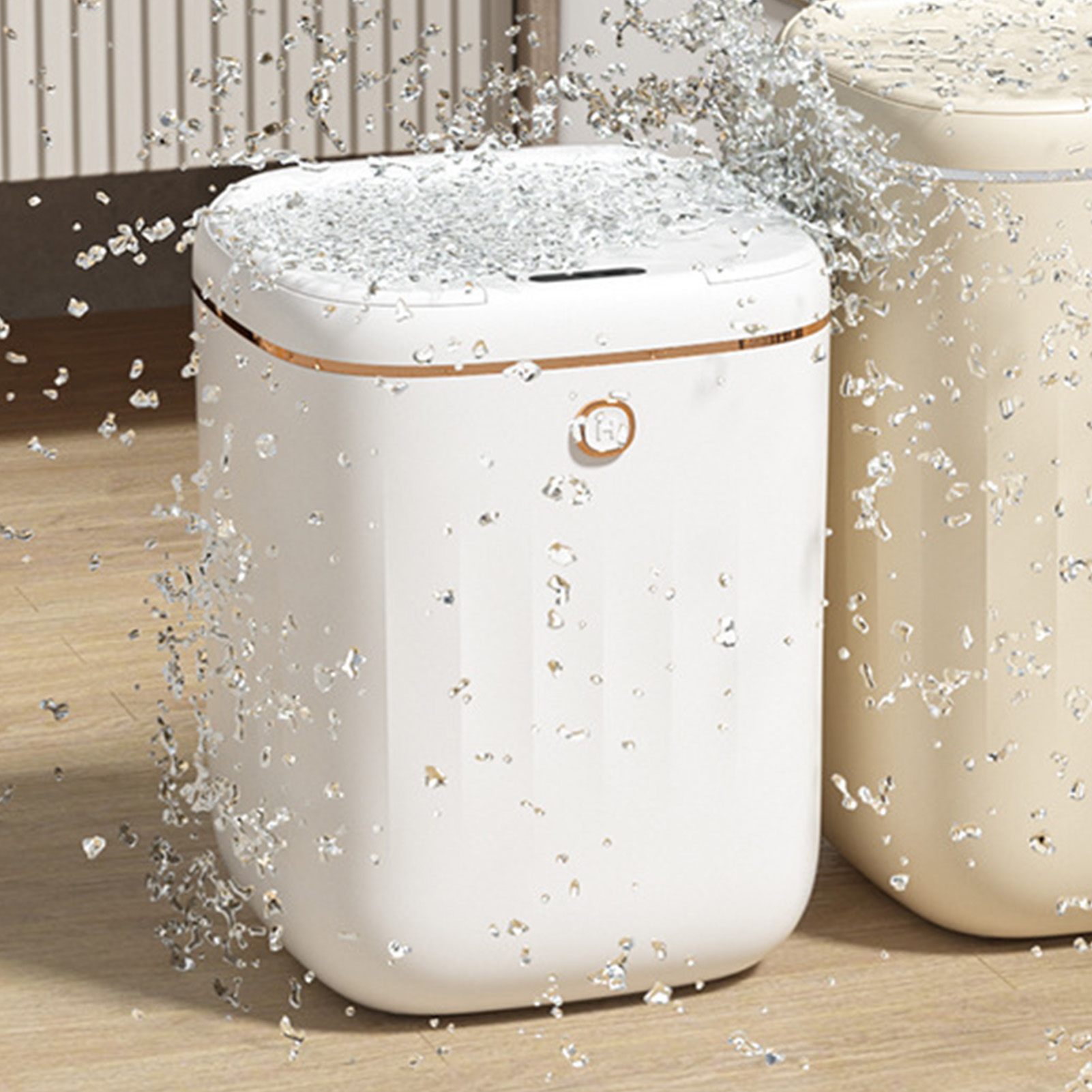 Luxuriöser, Intelligenter Abfalleimer Für Bad, Wohnzimmer Und Küche Mit Automatisch Öffnendem Deckel, Nachfüllbares Modell In Weißgold.