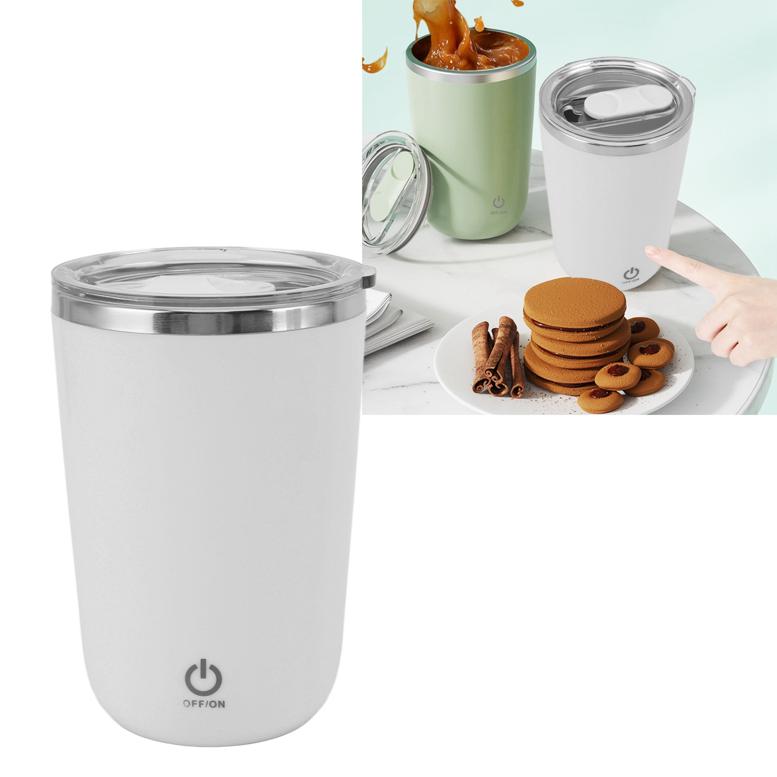 Elektrischer Usb-shaker, Absolut Auslaufsicher, 350 Ml, Wiederaufladbar, Mit Automatischem Rührwerk – Weiß