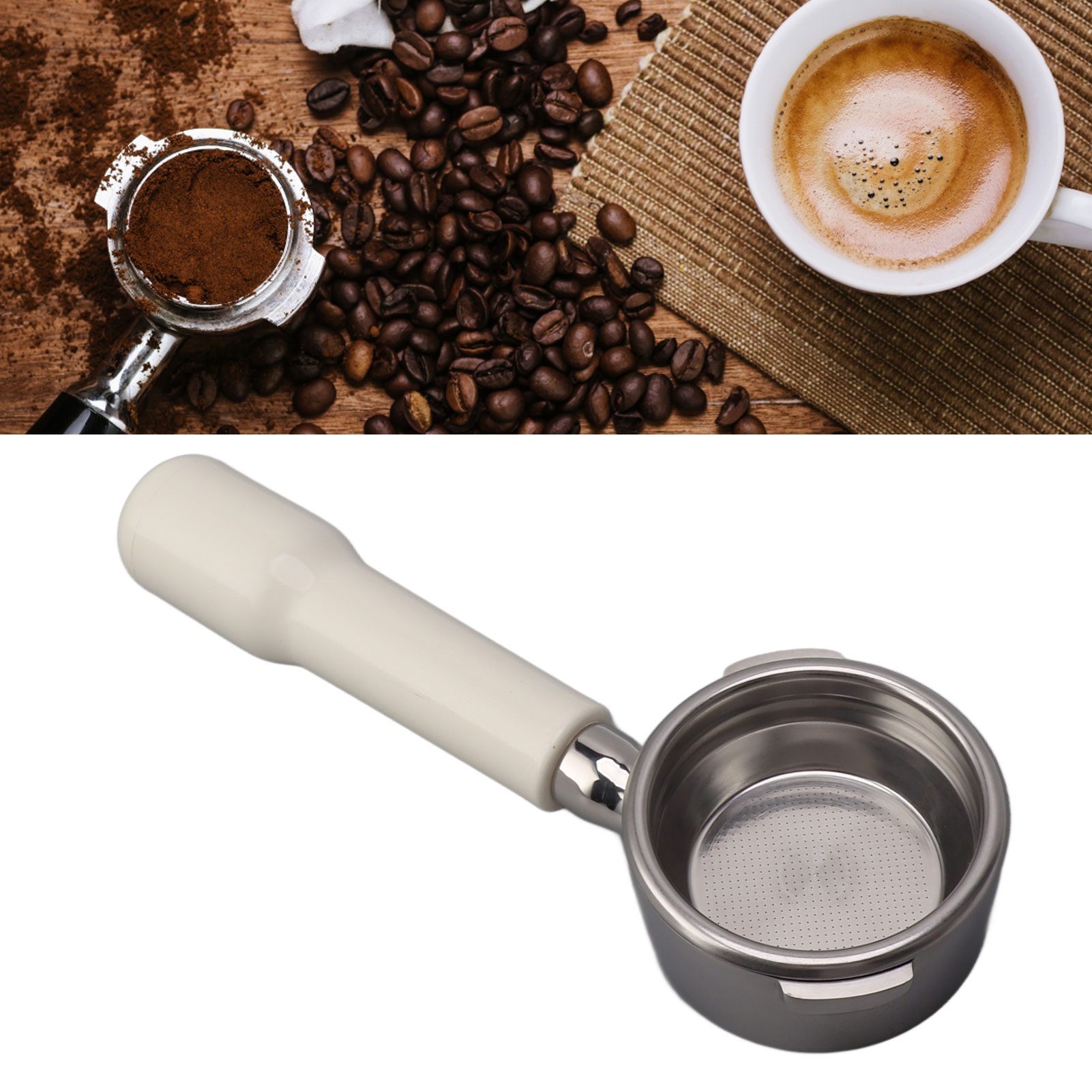 Gaggia 58-mm-kaffeemaschinengriff, Doppelter Edelstahlgriff Für Espresso, Bodenloser Griff C2, Weißer Kunststoff