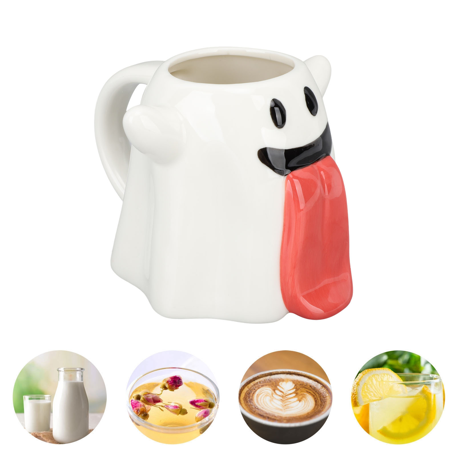 Keramik-wasserbecher Mit Geister- Und Zungenmotiv, Elfenbecher, Kreativer Kaffeebecher Fürs Büro (frau).