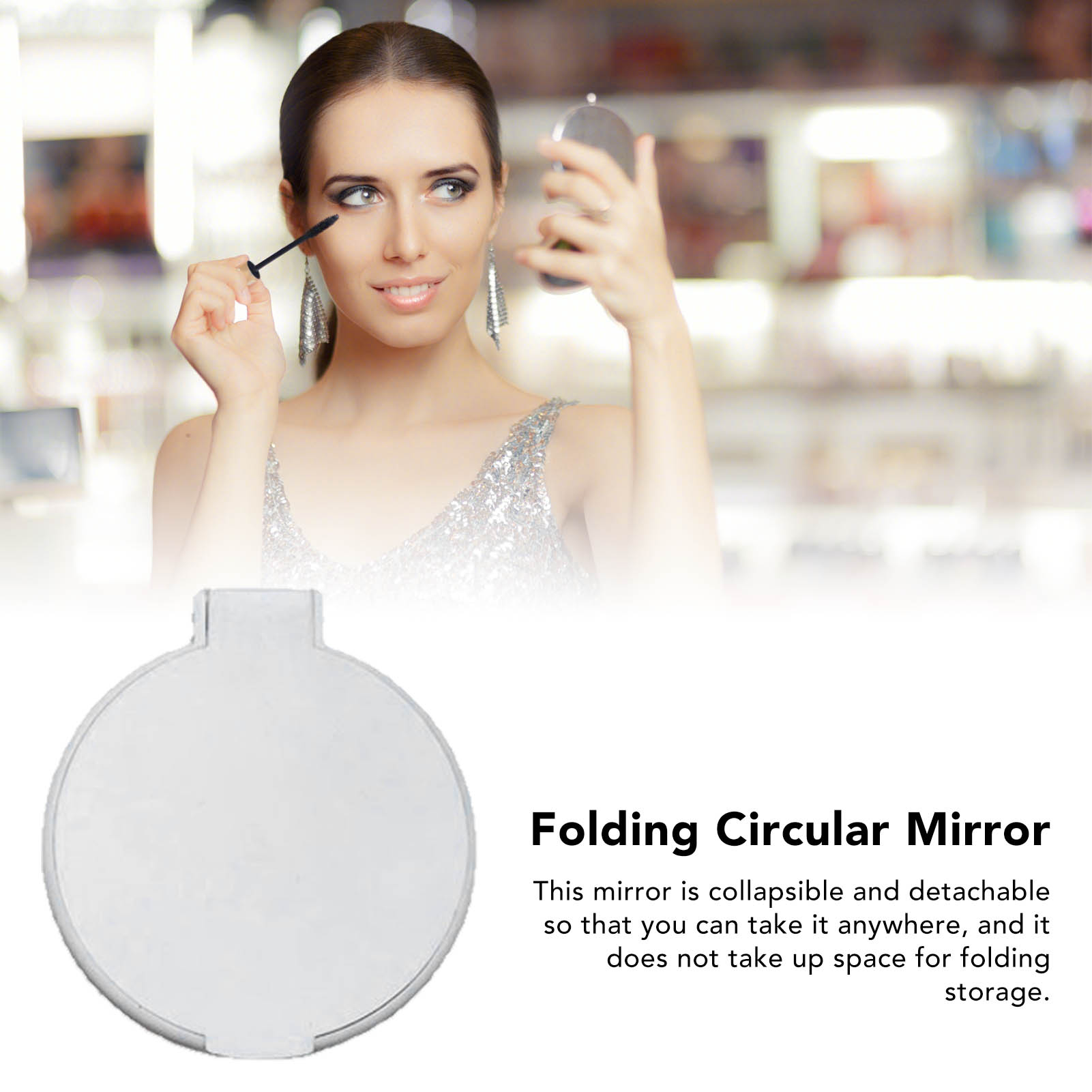 Einseitig Faltbarer Runder Kunststoffspiegel, Kleiner Faltbarer Runder Spiegel, Geschenkspiegel, Weiß.