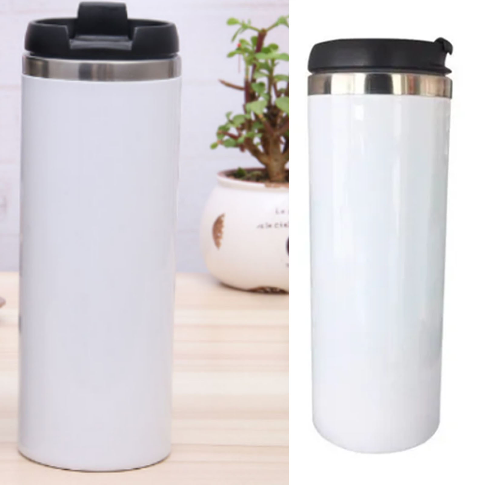 Weißer Doppelwandiger Autobecher Aus Edelstahl, Gerader Korpus, Wärmetransferbedruckt, Sublimationsbeschichteter Thermobecher, Kaffeebecher.