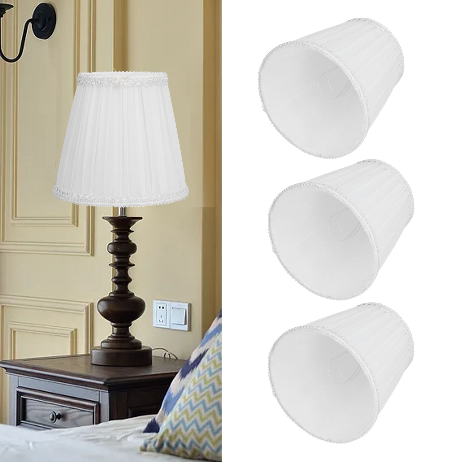 Set Mit 3 Aufsteckbaren, Plissierten Stofflampenschirmen Für Kerzen, Wandleuchten, Tischlampen, Kronleuchter Etc. Moderner, Minimalistischer Stil. Verkauf Im 3er-set. Weiß.