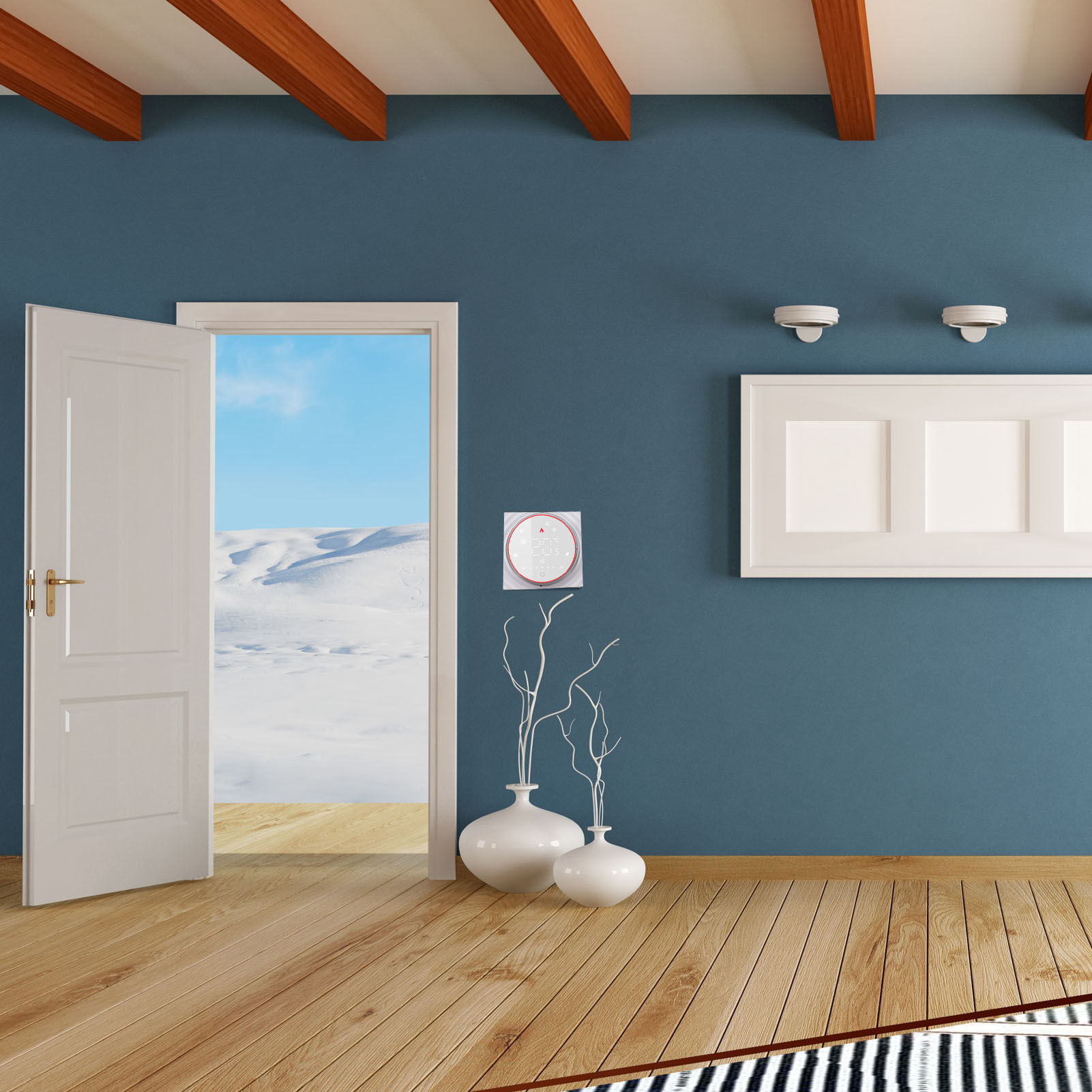 Drahtloses Smart-thermostat-bedienfeld Für Vernetzte Haushalte Mit Sprachsteuerungs-app, Ac95240v-warmwasser-regelventil, Weißer Quadratischer Sockel.