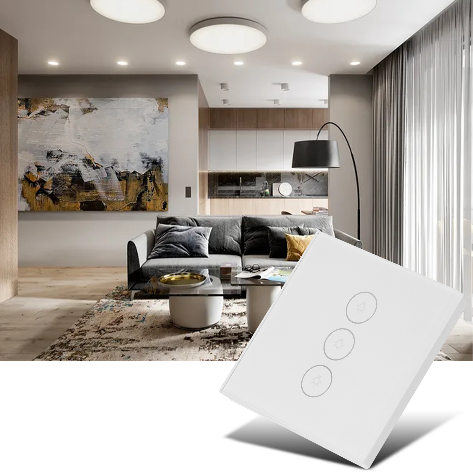 Intelligenter Wifi-touch-wandschalter Mit Glasfront, Drahtloser Fernbedienung Per App, Kompatibel Mit Alexa-sprachsteuerung Und Timer.