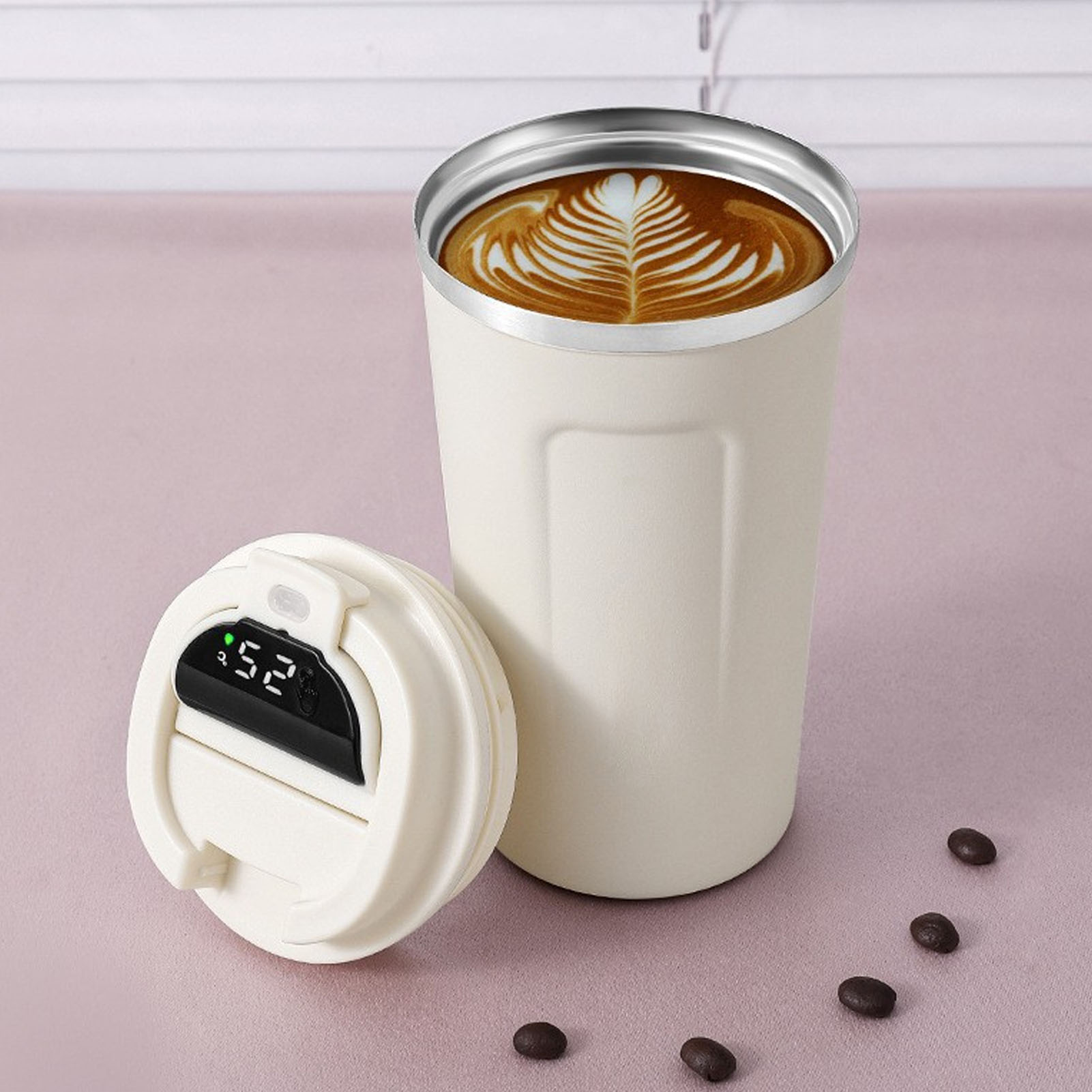 Intelligenter, Temperaturregulierbarer Kaffeebecher Aus Edelstahl 304, Vakuumisoliert, Weiß, 380 Ml