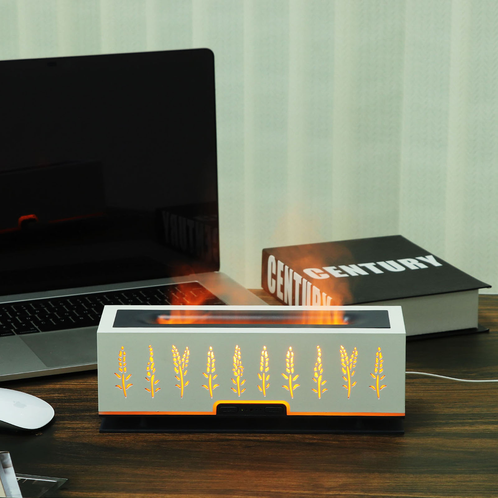 Luftbefeuchter In Form Einer Ausgehöhlten Weizenähre Mit Flammeneffekt, 3d-flamme, Schlafzimmer, Zuhause, Büro, Stimmungslicht, Aromadiffusor, 100-240 V, Weiß, Europäischer Standard.