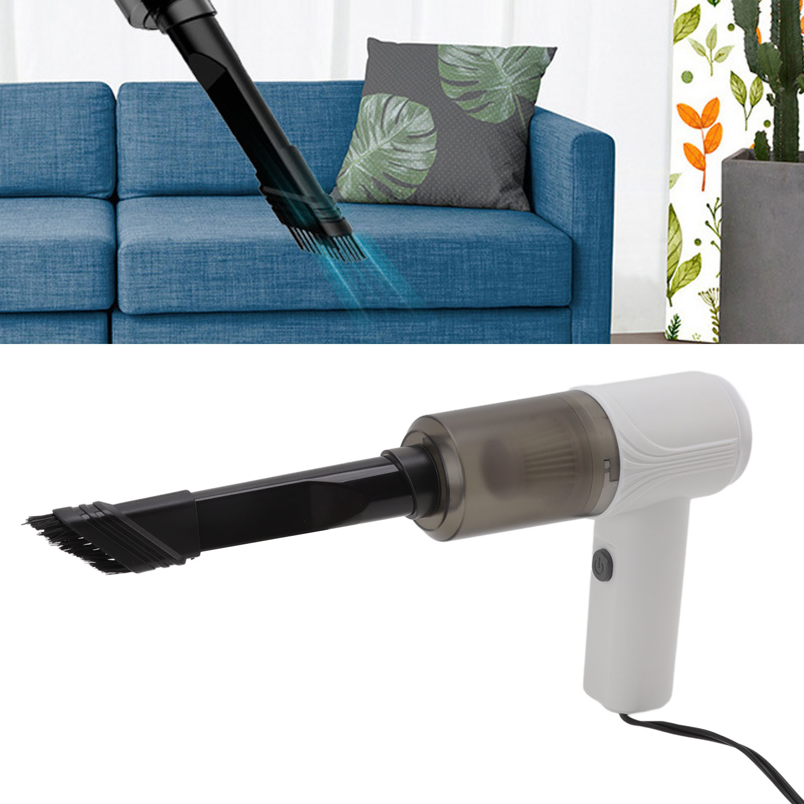 2-in-1 Autostaubsauger Mit Luftpumpe, Handstaubsauger, Zigarettenanzünderstecker, 12 V, Weiß