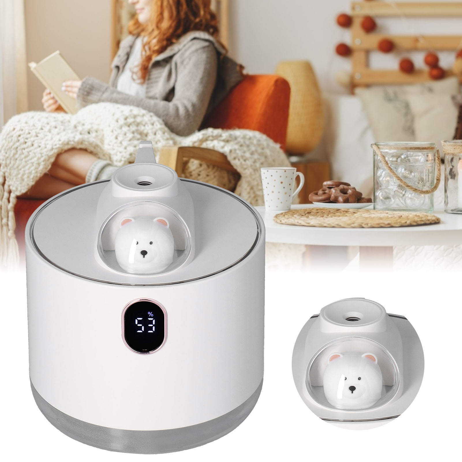 Großer Luftbefeuchter (500 Ml) Mit Nachtlicht Im Raumschiff-design, Auto-luftbefeuchter, Usb-aufladbar, Weiß