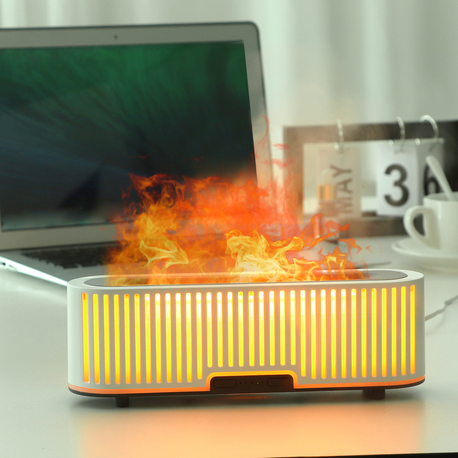 200-ml-aroma-diffusor Mit Hohlflamme, Vertikalem Gitterdiffusor Und Umgebungslicht, Siebenfarbiger Luftbefeuchter Für Das Schlafzimmer, 100–240 V, Weiß, Europäischer Standard