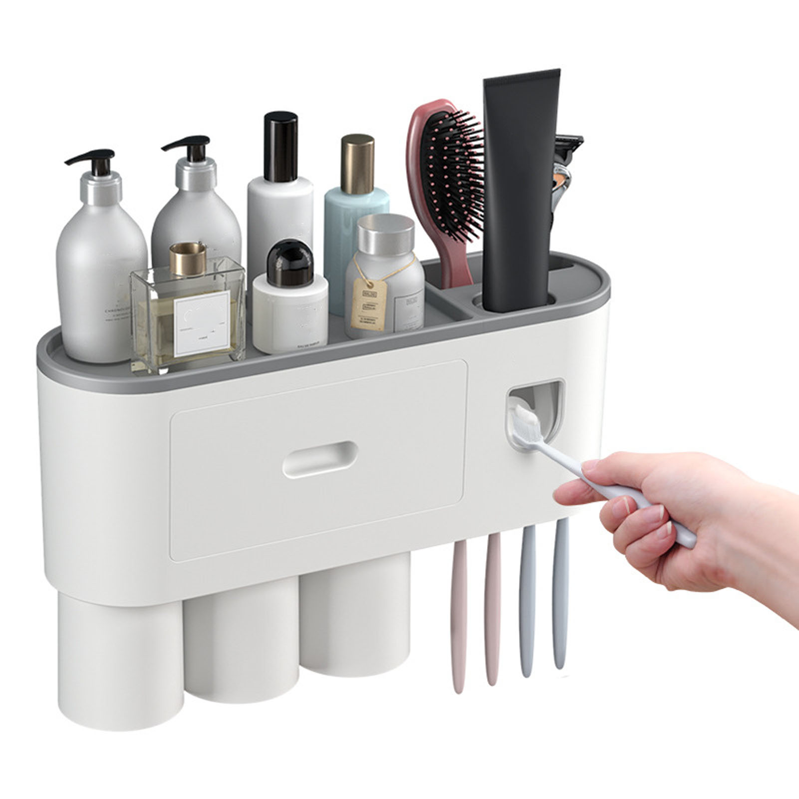 Kreativer Zahnbürstenhalter, Mundspülbecher Ohne Bohren, Luxuriöses, Wandmontiertes Zahnpflegeset Fürs Badezimmer, Drei-becher-version Für Eine Dreiköpfige Familie.