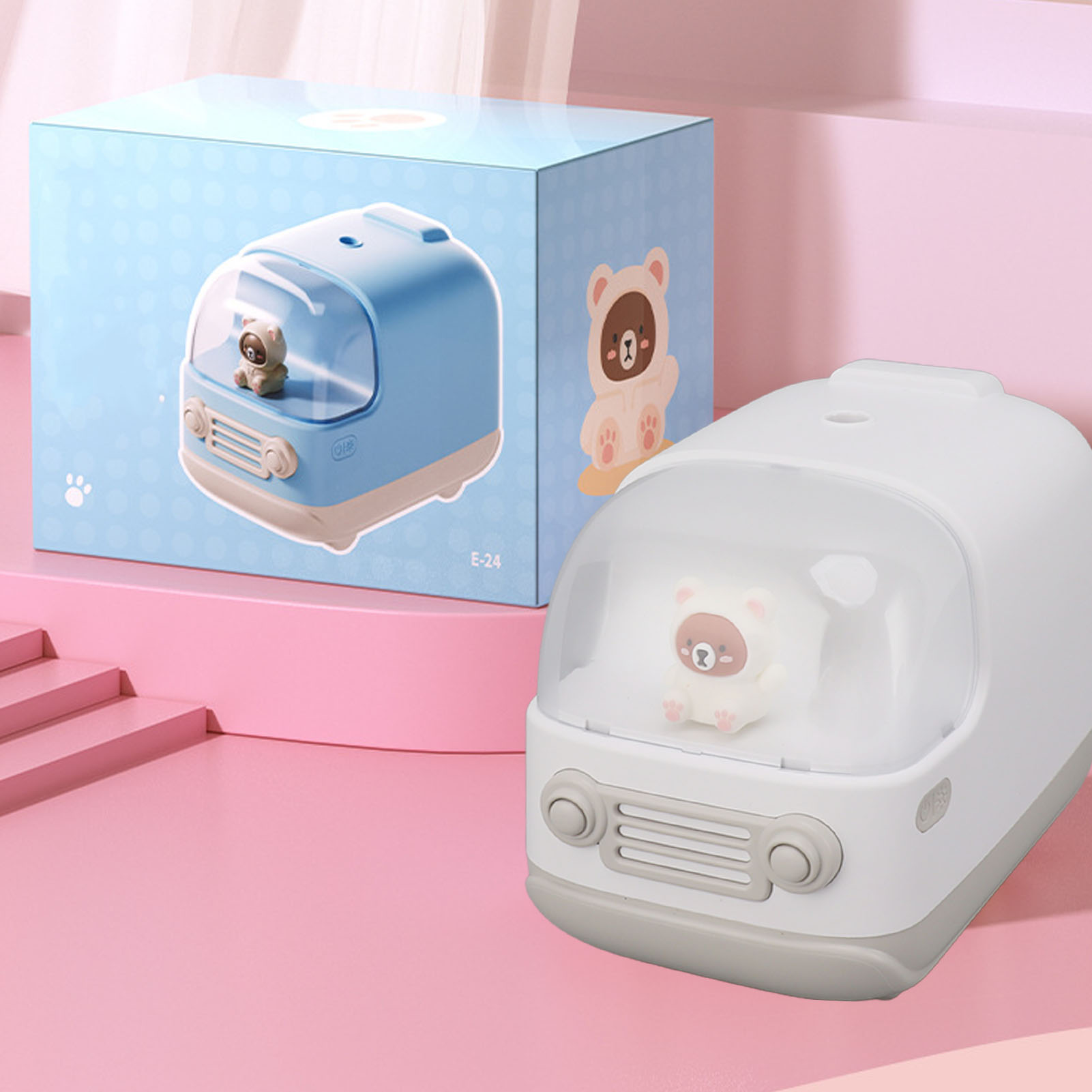 Mini Bear Bus Usb-wiederaufladbarer Luftbefeuchter, Kleiner Luftbefeuchter Für Zuhause, Tischluftbefeuchter, Weiß.