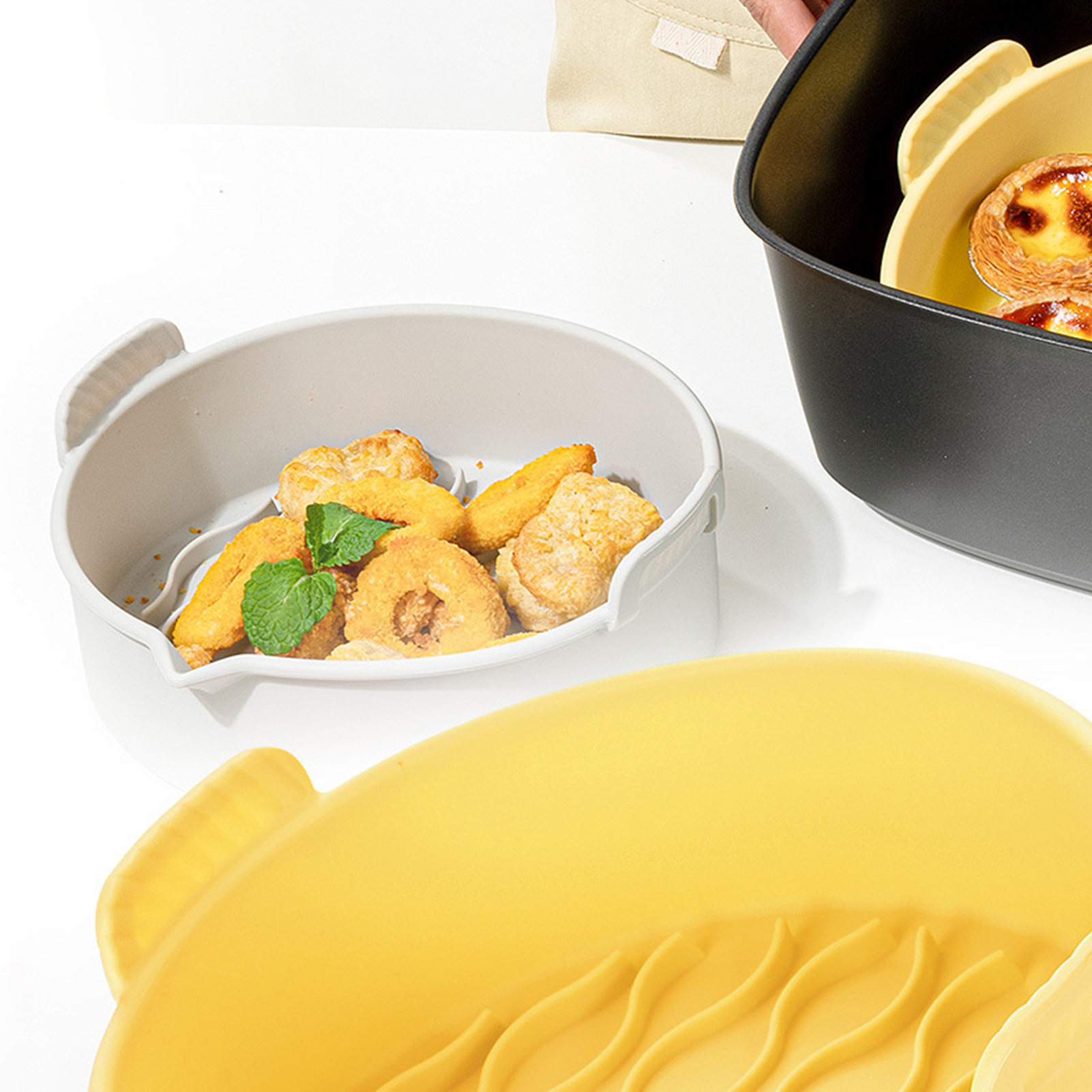 Neue, Dicke Silikon-backform Für Heißluftfritteusen, Zusammenklappbare Kuchenform/grillbackmatte, 8,8 Zoll.