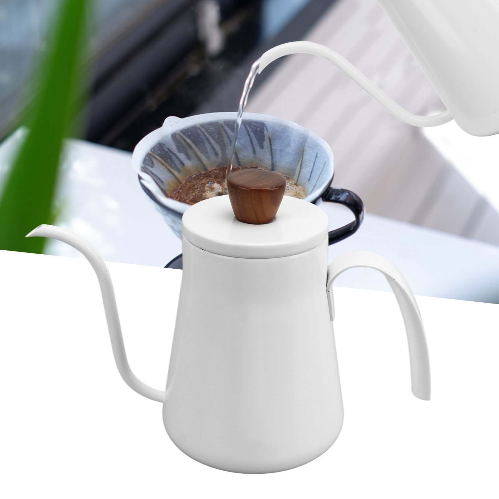 Filterkaffeekessel Aus Edelstahl 304 Mit Deckel Und Schmalem Ausguss, 400 Ml, Weiß