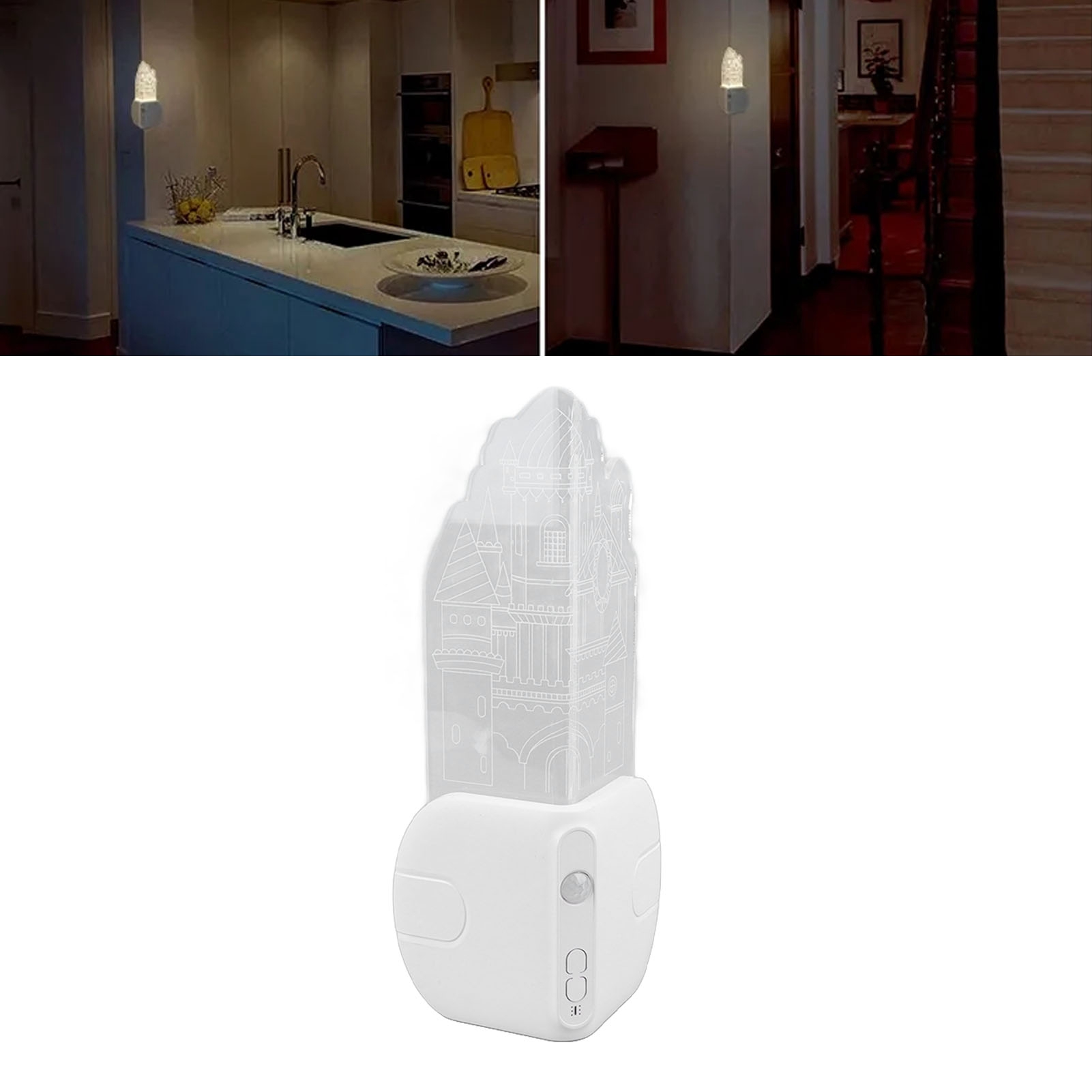 Wiederaufladbares Usb-nachtlicht Mit Sensor, Smarte Eckleuchte In Schlossform Aus Acryl, Ambientebeleuchtung Für Flur/eingangsbereich, Magnetfuß + Acryl.