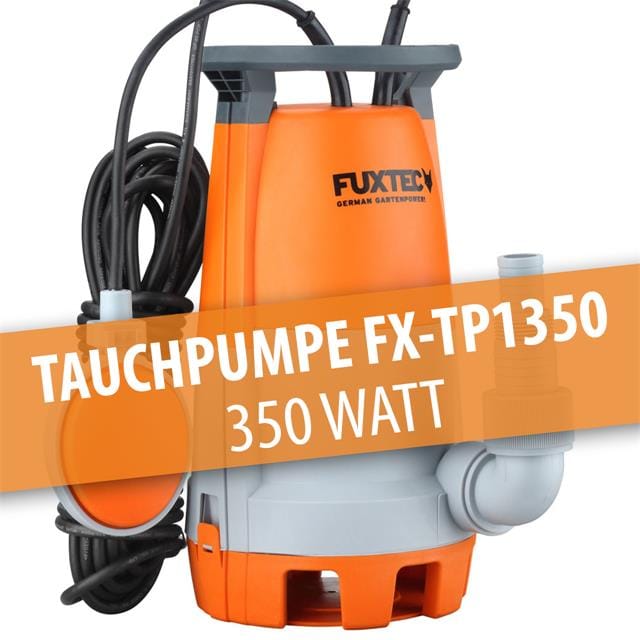 Teichpumpe Schmutzwasserpumpe Tauchpumpe 350 Watt, max. 7500 l/h, max. 7 m Förderhöhe, Fremdkörper bis 20 mm, stufenloser Schwimmerschalter - Fuxtec