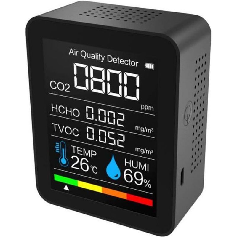 Co₂-detektor – Multifunktionaler Luftqualitätssensor (hcho, Tvoc, Temperatur, Luftfeuchtigkeit) – Messbereich: 400–5000 Ppm – Genauigkeit: 10 Ppm – Abmessungen: 89 X 70 X 35 Mm