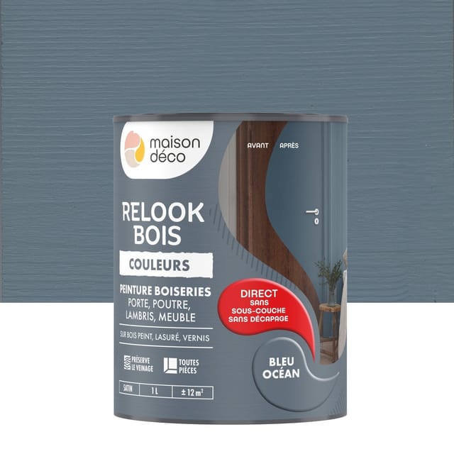 Relook Holzfarbe MAISON DECO, satiniertes Ozeanblau, 1 l MAISON DECO