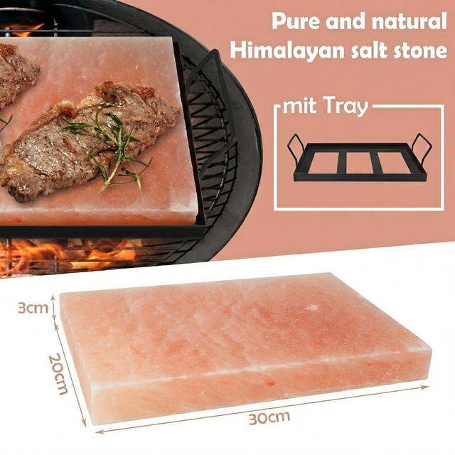 Wolketon 4x Himalaya Salzstein mit Halter 30x20x3 cm Salzplanke Grillzubehör Fleisch Gemüse Natur Salzplatte BBQ
