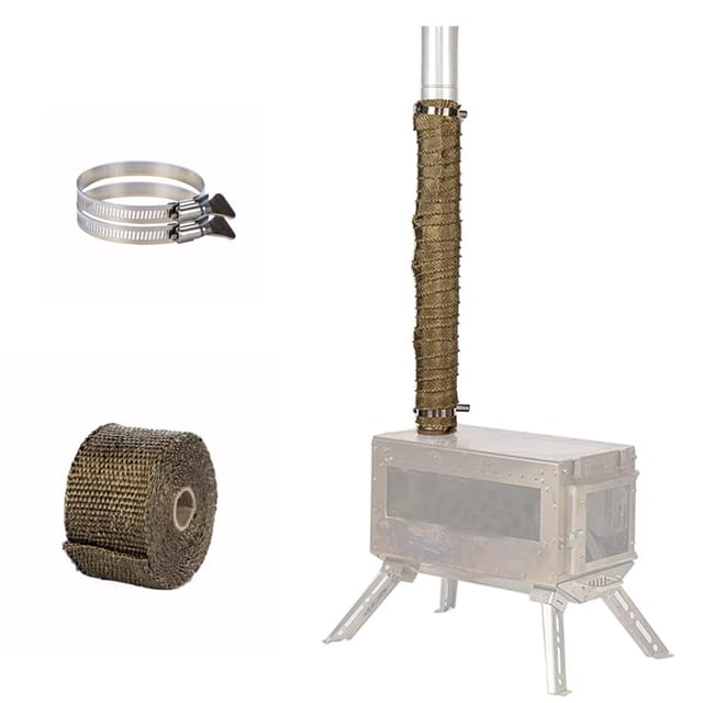 Ofenrohr-Ummantelung, hitzebeständiger Camping-Ofenrohrschutz mit 2 Klemmen, 5 m / 16,4 ft