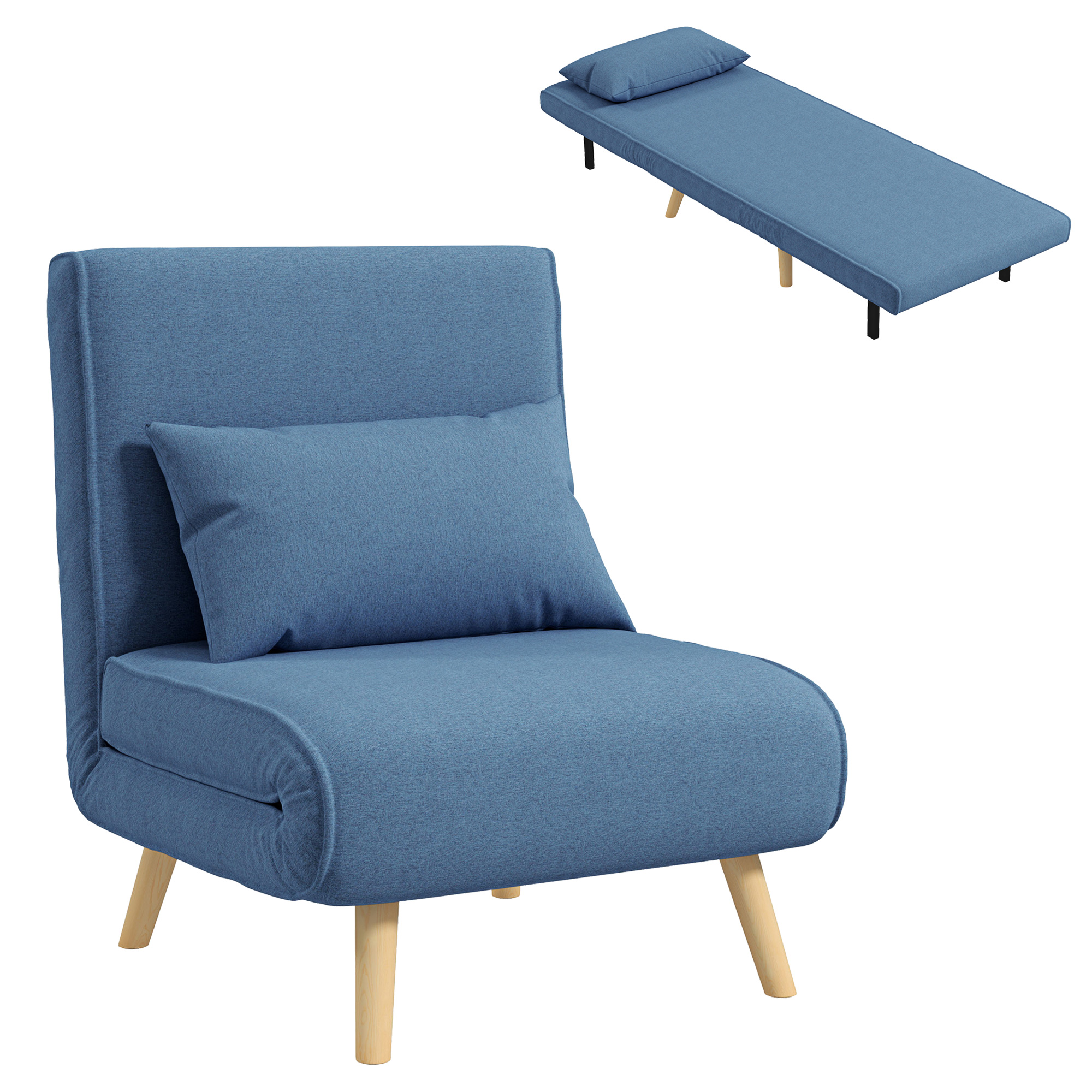3-in-1-sessel Aus Leinen Für Das Wohnzimmer, Blau, 75 Cm