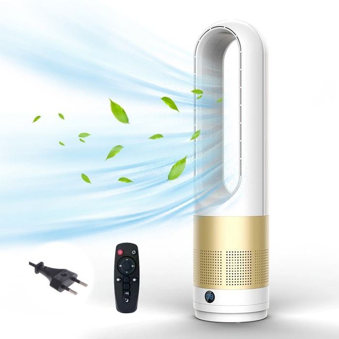 18-zoll-ventilator Ohne Rotorblätter Mit Fernbedienung, Leiser Negativ-ionen-technologie, 8-stunden-timer, 5-m-fernbedienung, Gold
