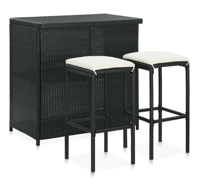 3-tlg. Bar Set Poly Rattan Schwarz - Vidaxl