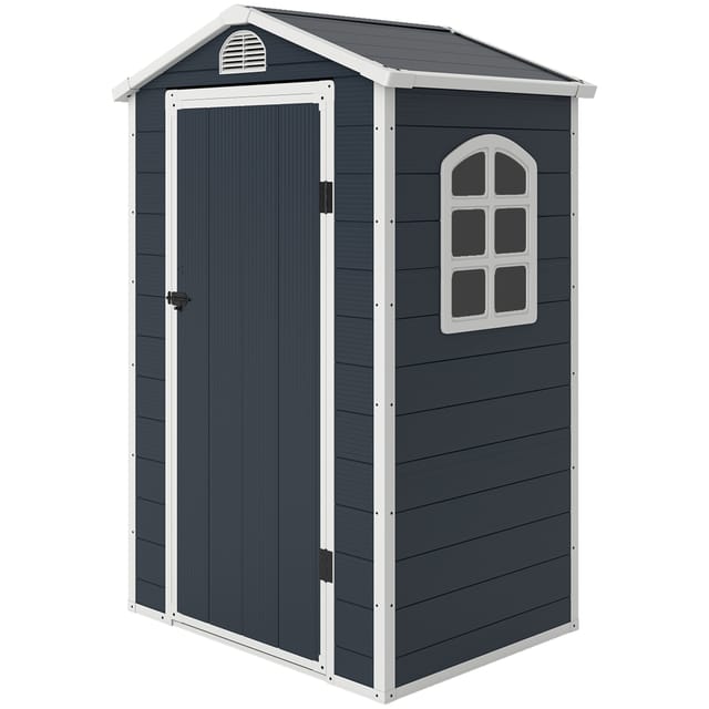 Gerätehaus Kunststoff 1,9m² 134x104x204cm Geräteschuppen mit Satteldach Tür wetterfest Gartenhaus Outdoor Garten Schuppen Schrank für Hinterhof